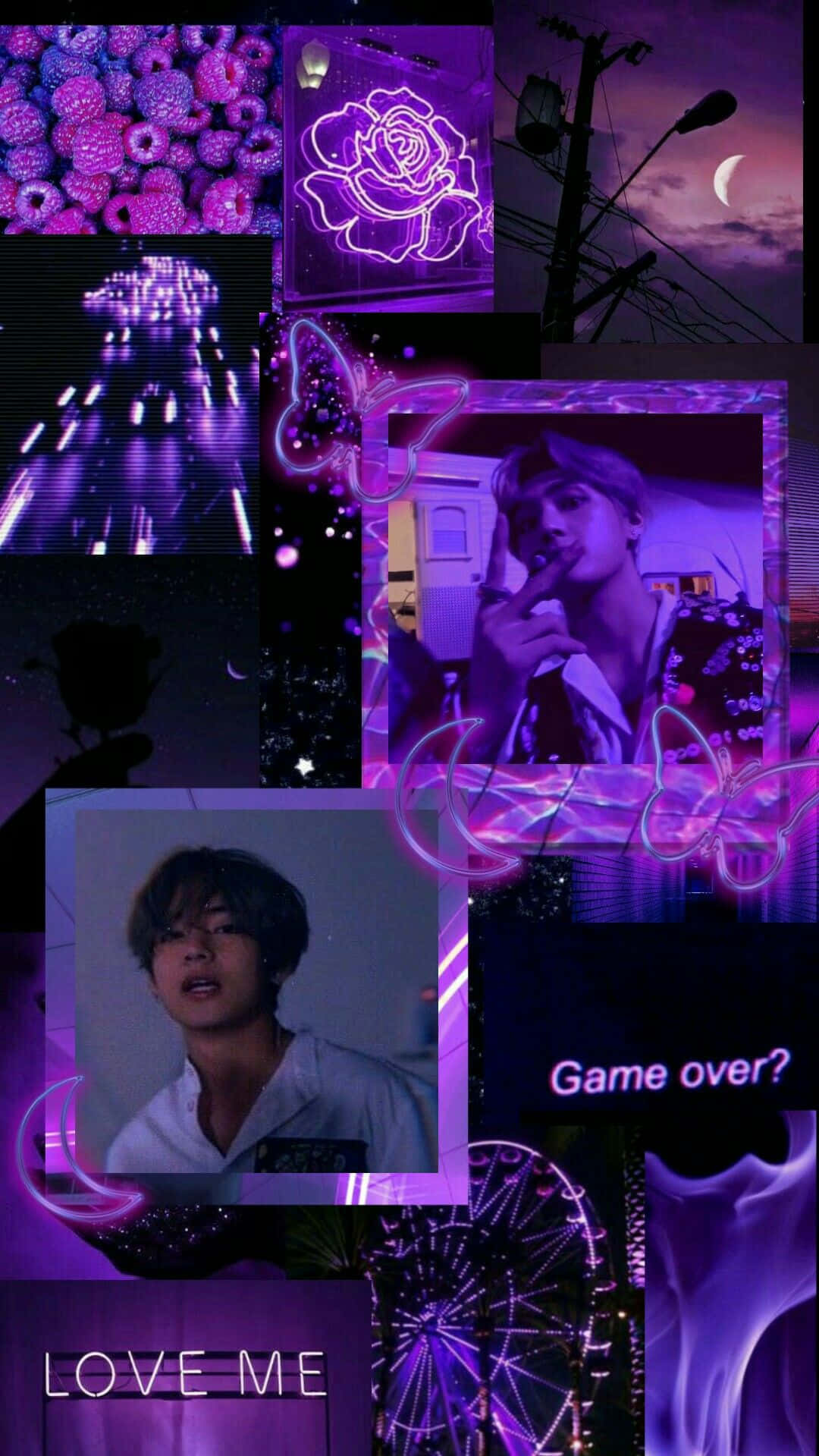 V Bts Phone, purple, neon roses, HD Phone Wallpaper