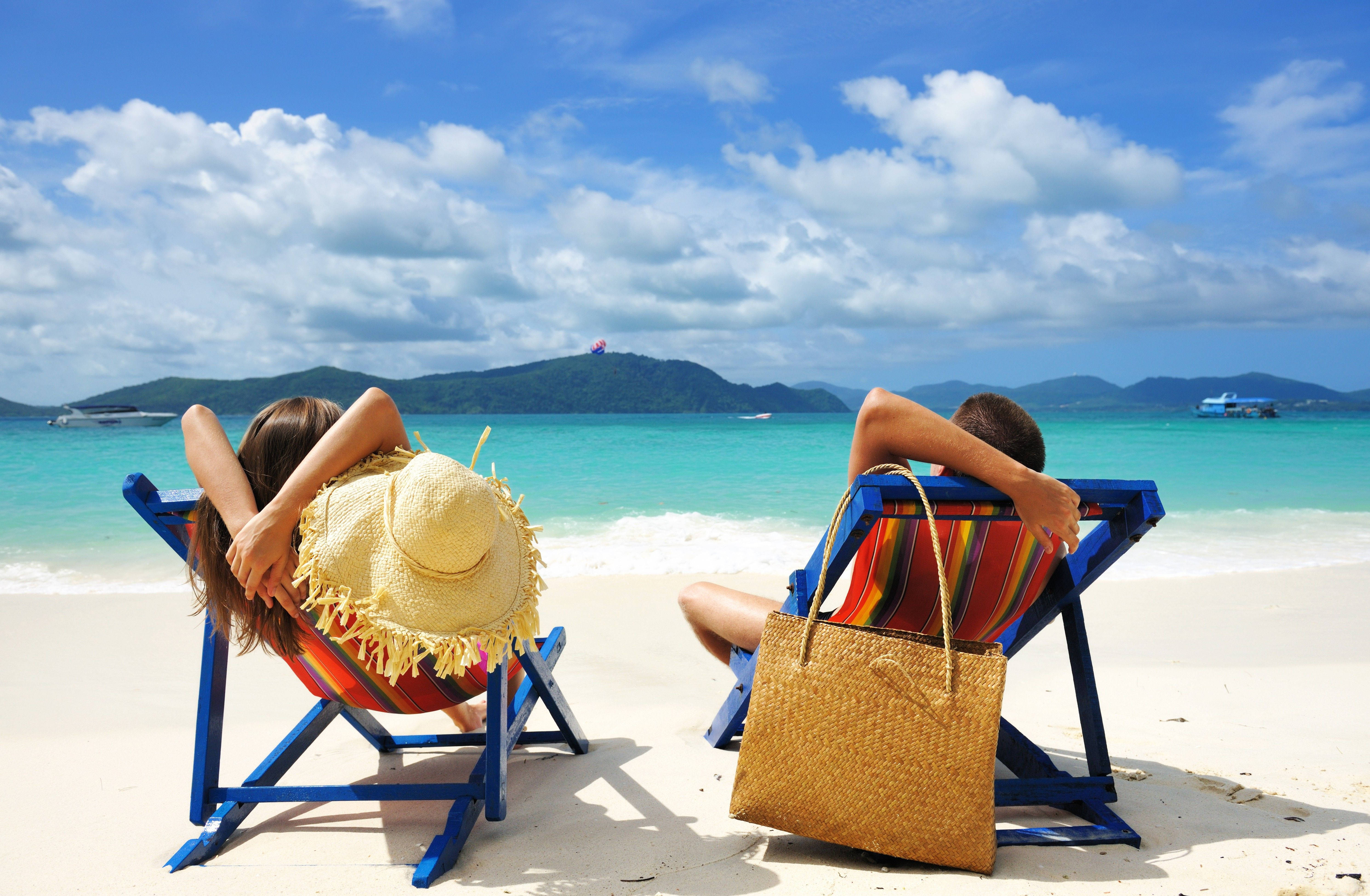 Sunset Beach, turquoise waters, white sand shore, 5K Desktop Wallpaper