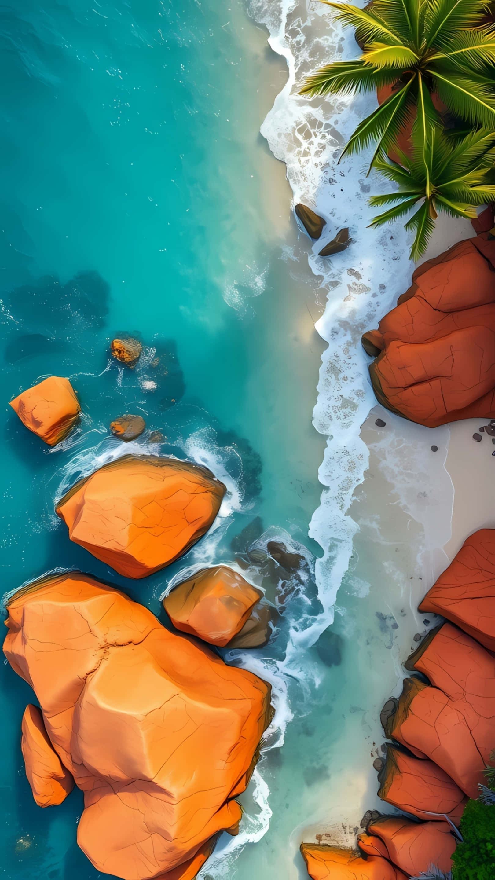 tropical beach, red rocks, turquoise ocean, 2K Phone Wallpaper