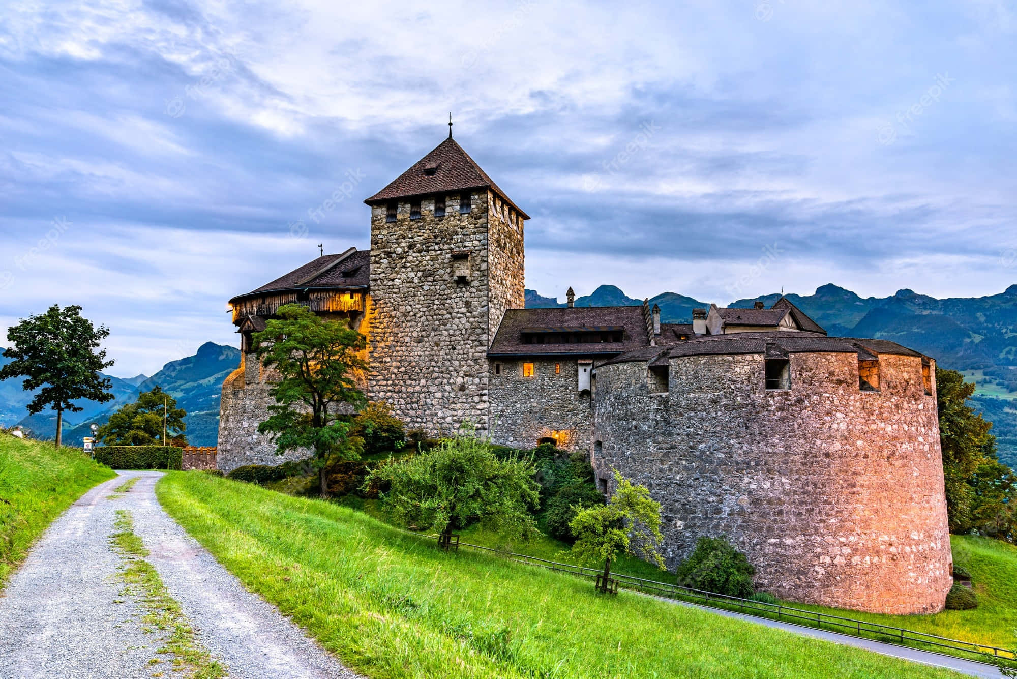 Vaduz Castle, stone castle, gravel path, Full HD Desktop Wallpaper