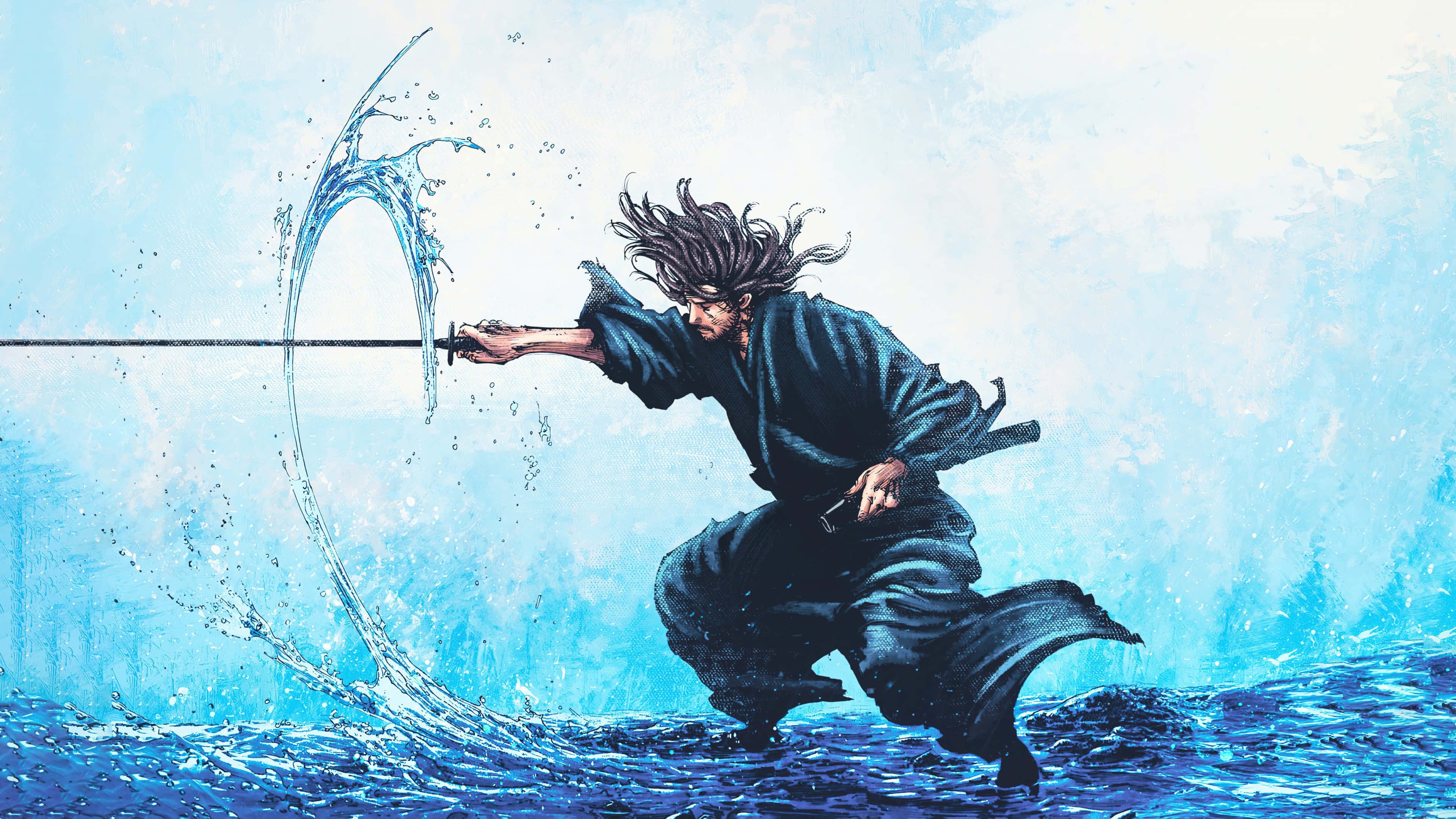 Vagabond Manga, water sword training, samurai, 4K Desktop Wallpaper