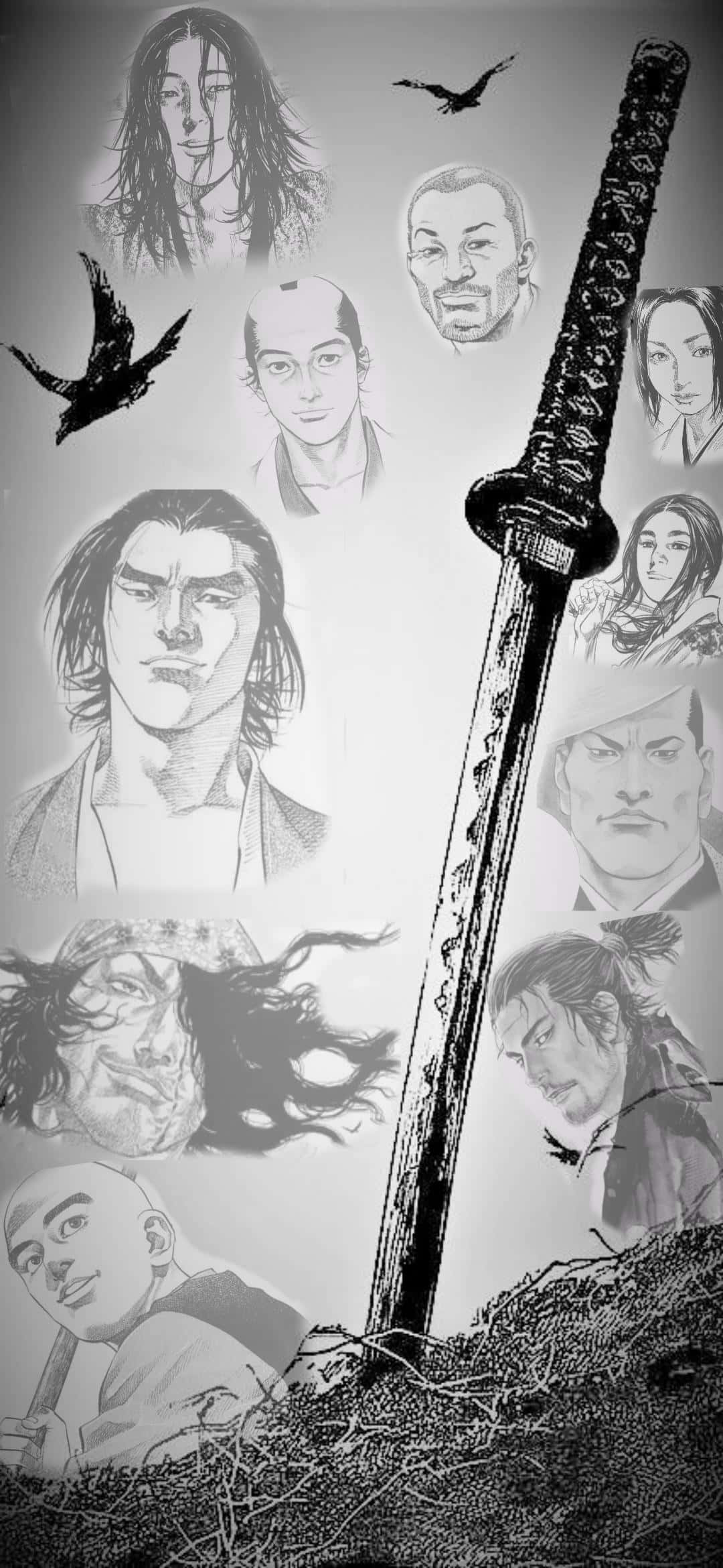 Vagabond Manga, katana, samurai faces, Full HD Phone Wallpaper