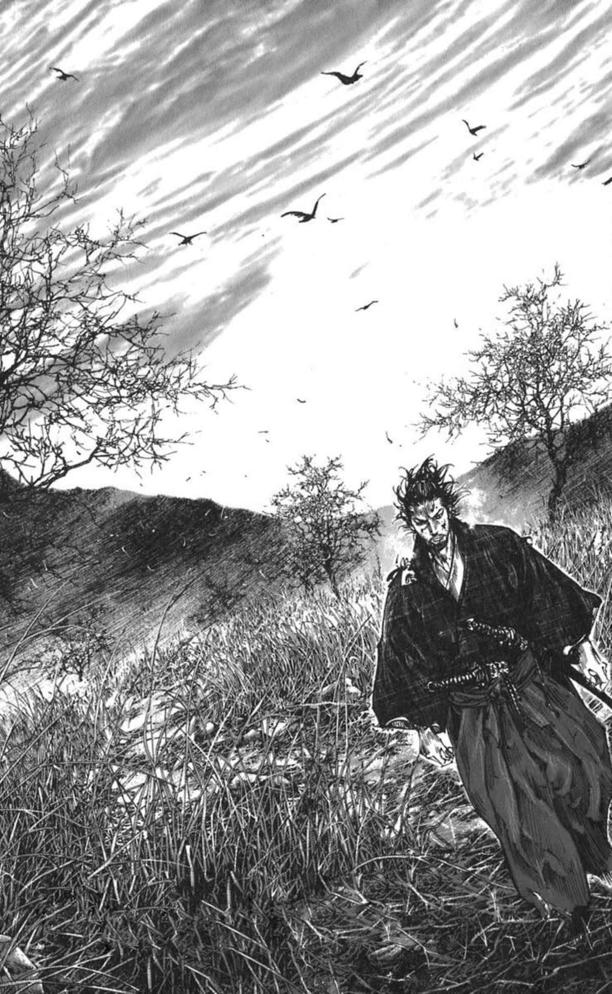 Vagabond Manga, samurai, dark robes, Full HD Phone Wallpaper