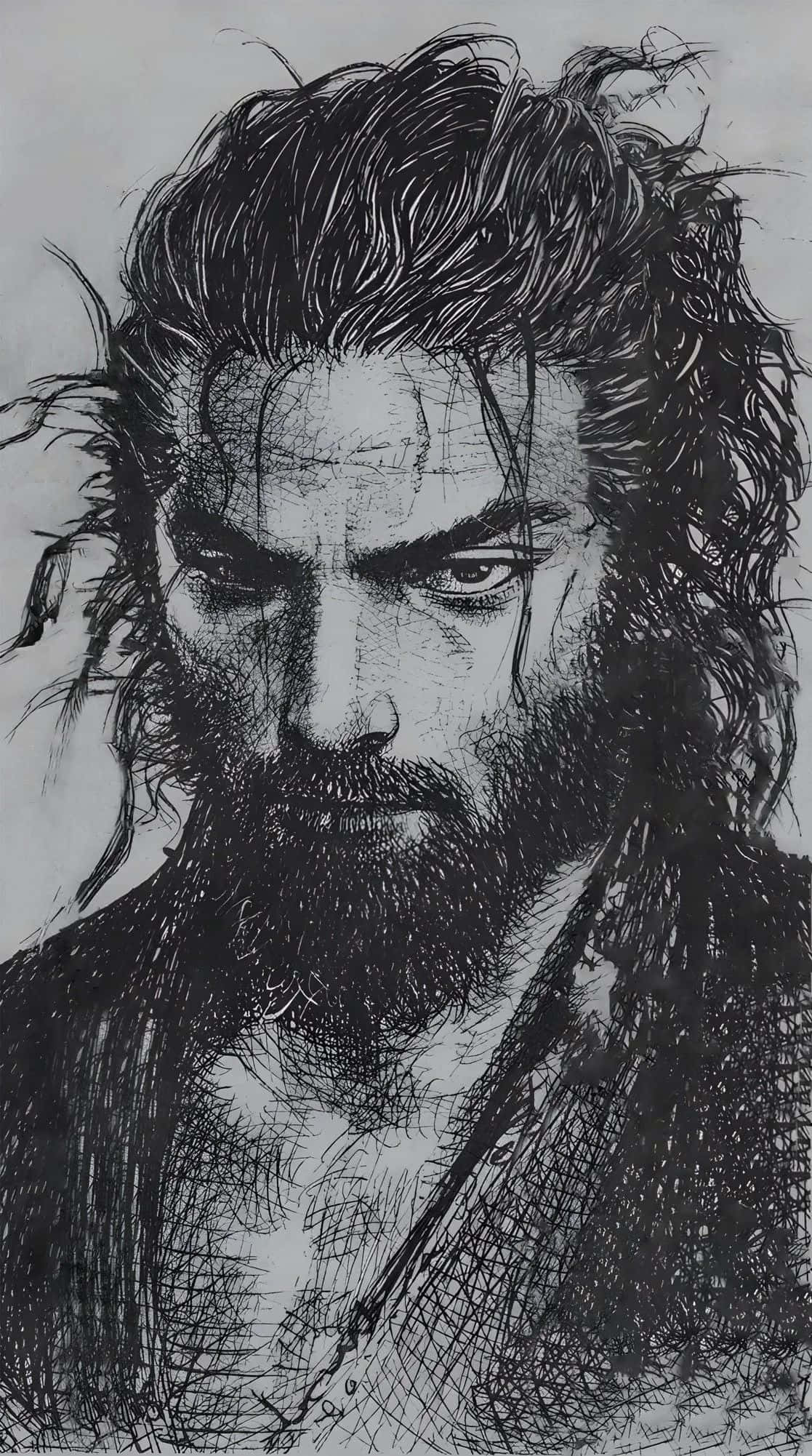 Vagabond, bearded man, wild hair, Full HD Phone Wallpaper