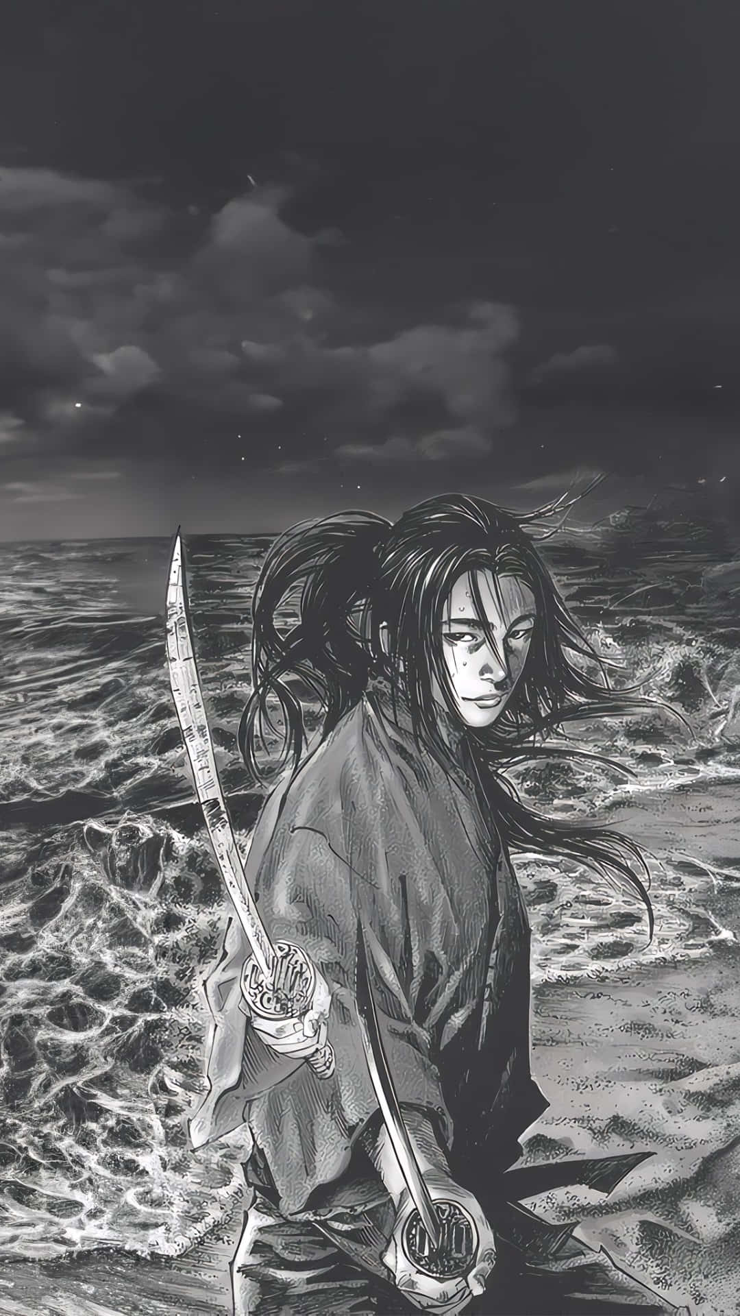 Vagabond Manga, samurai, beach, Full HD Phone Wallpaper