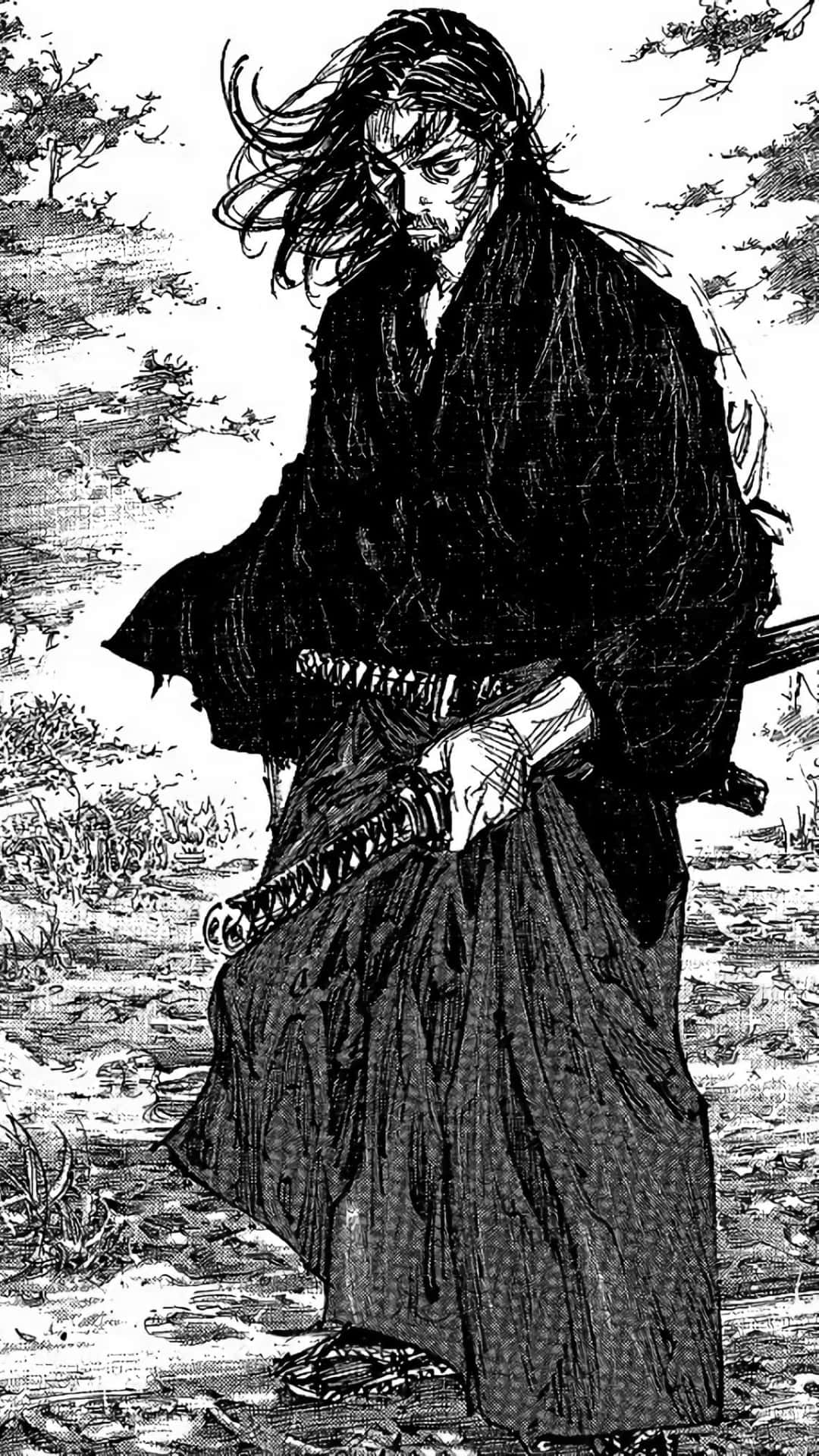 Vagabond Manga, samurai, long hair, Full HD Phone Wallpaper