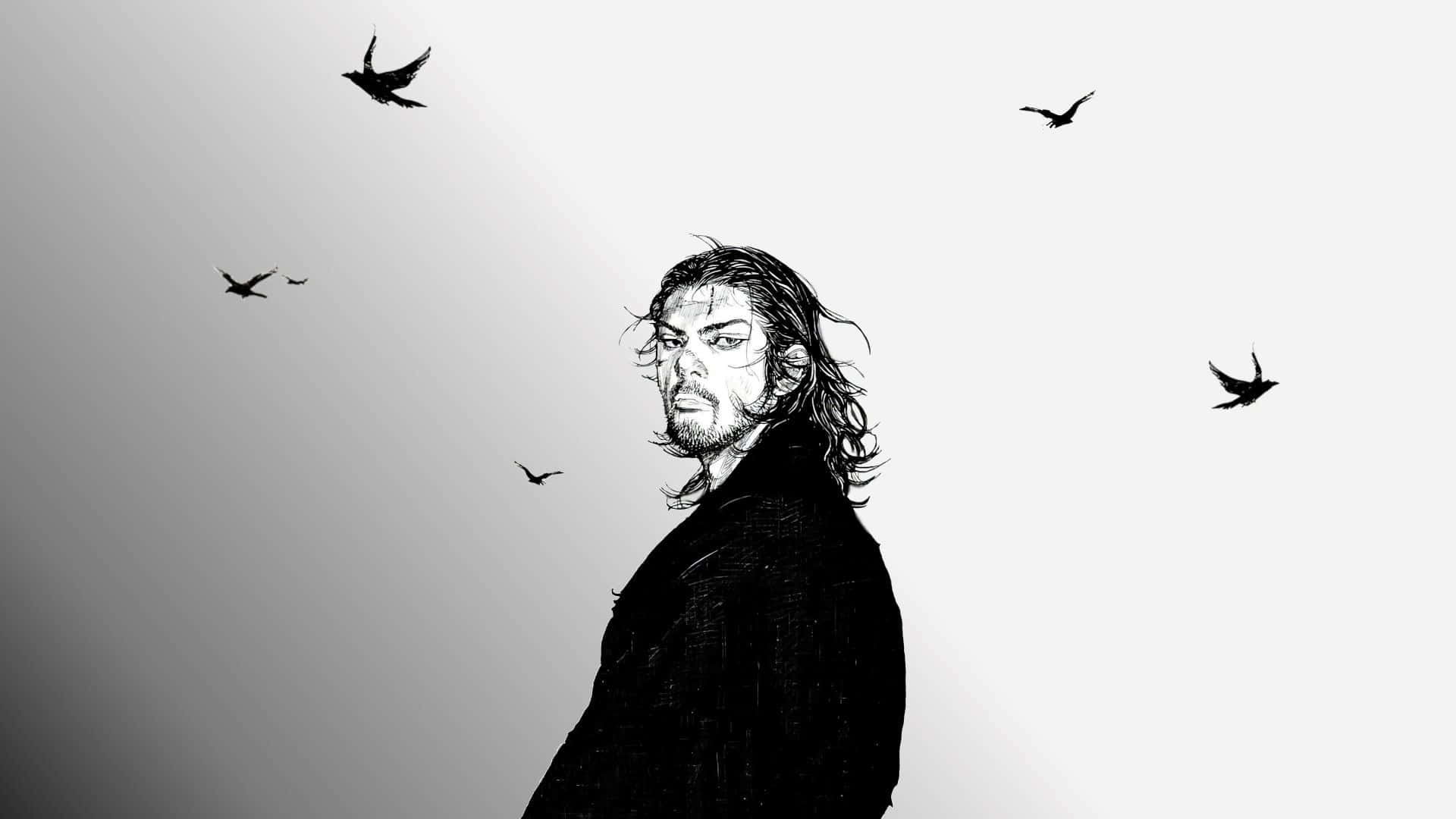 Vagabond Manga, birds, monochrome, Full HD Desktop Wallpaper
