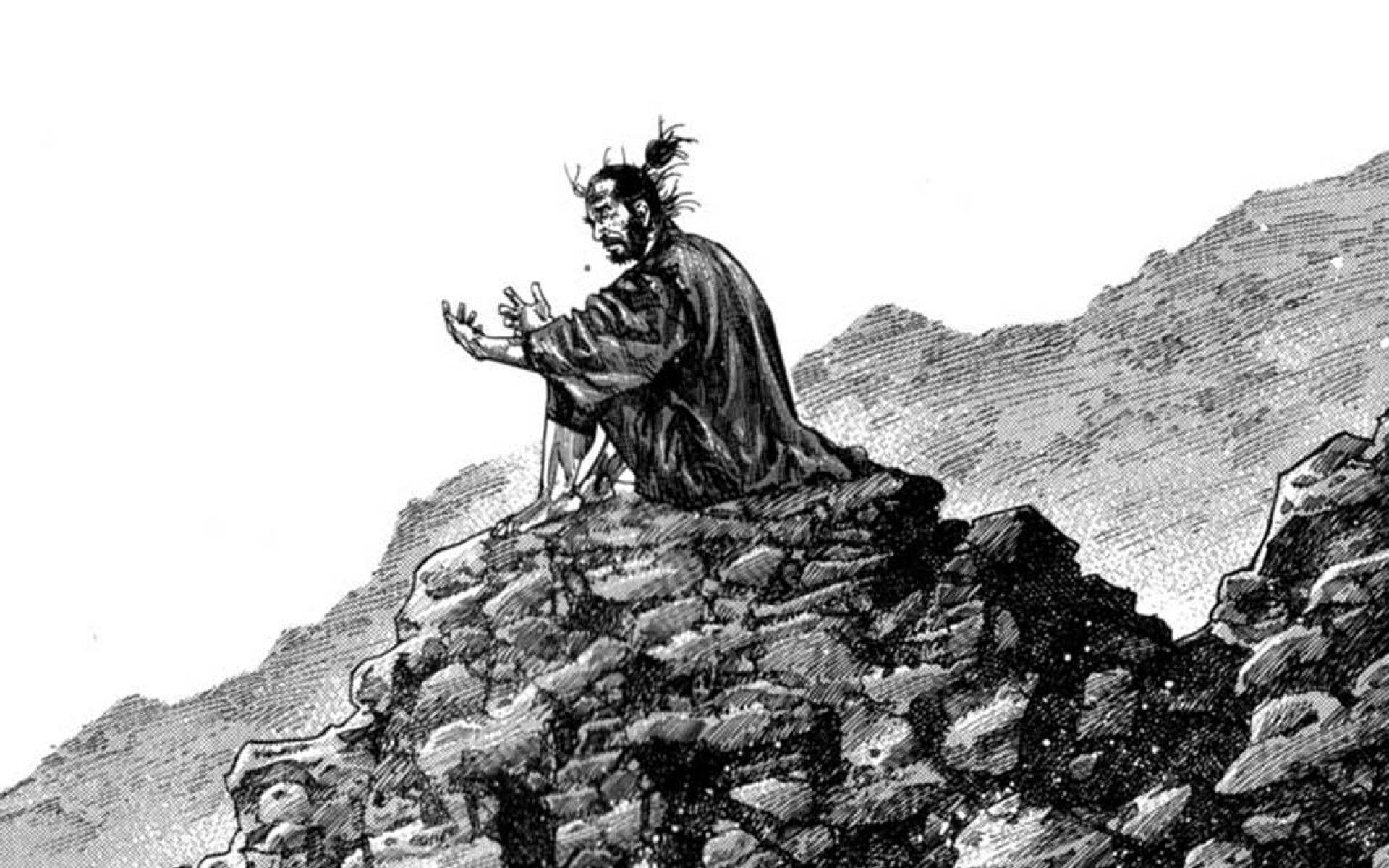 Vagabond, samurai, rocky mountain peak, Full HD Desktop Wallpaper