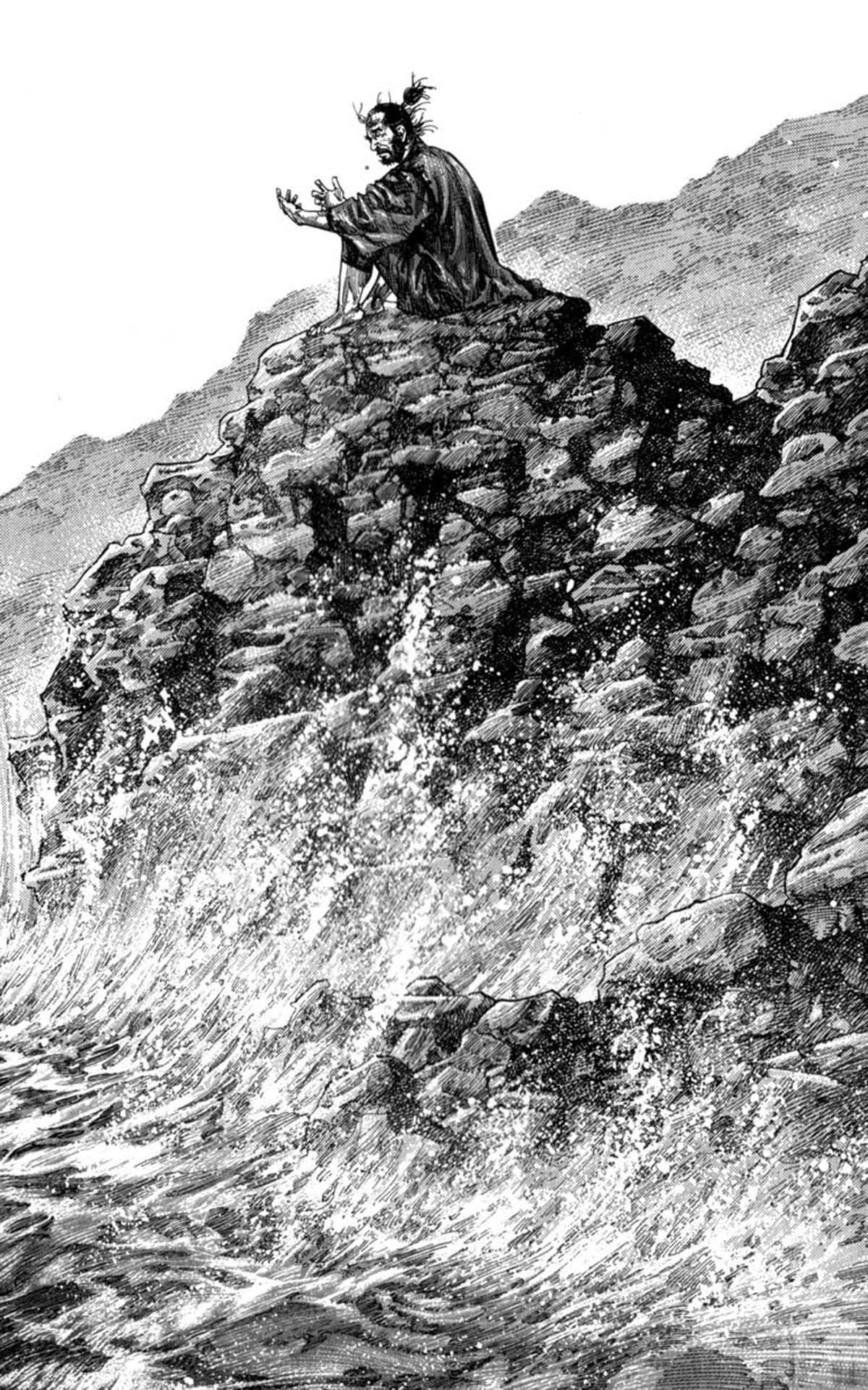 Vagabond, cliff, waves, Full HD Phone Wallpaper