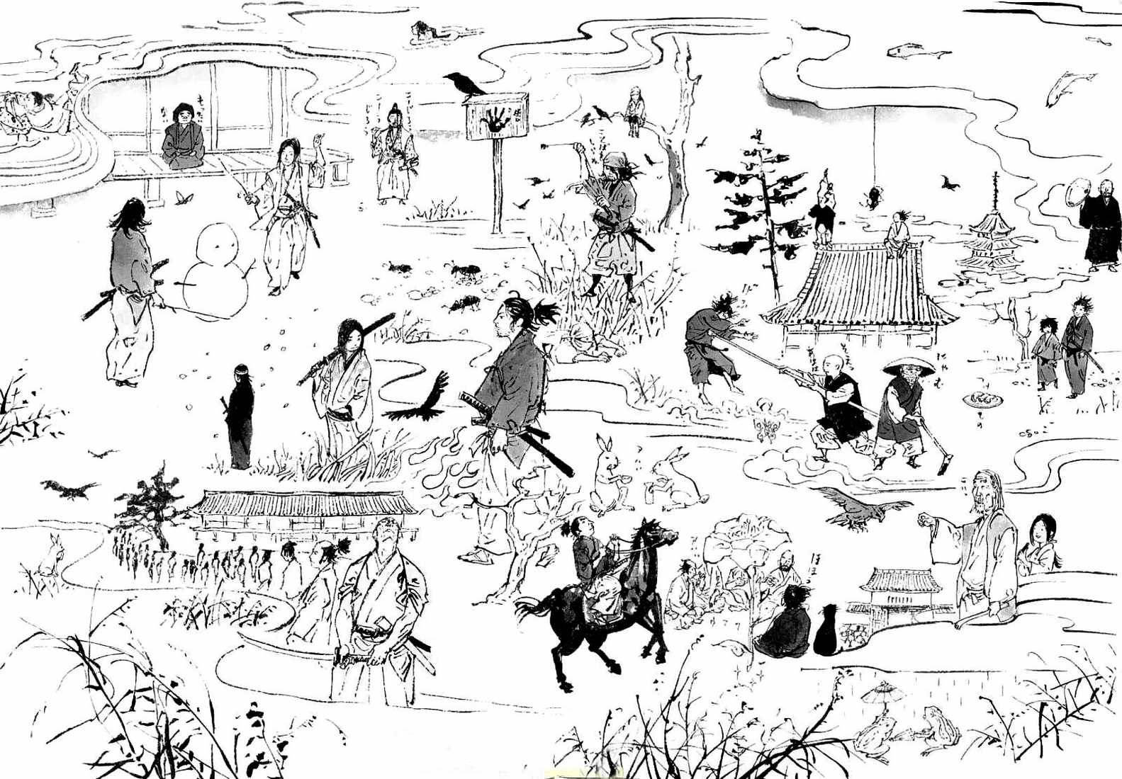 traditional Japanese village, samurai, civilians, HD Desktop Wallpaper