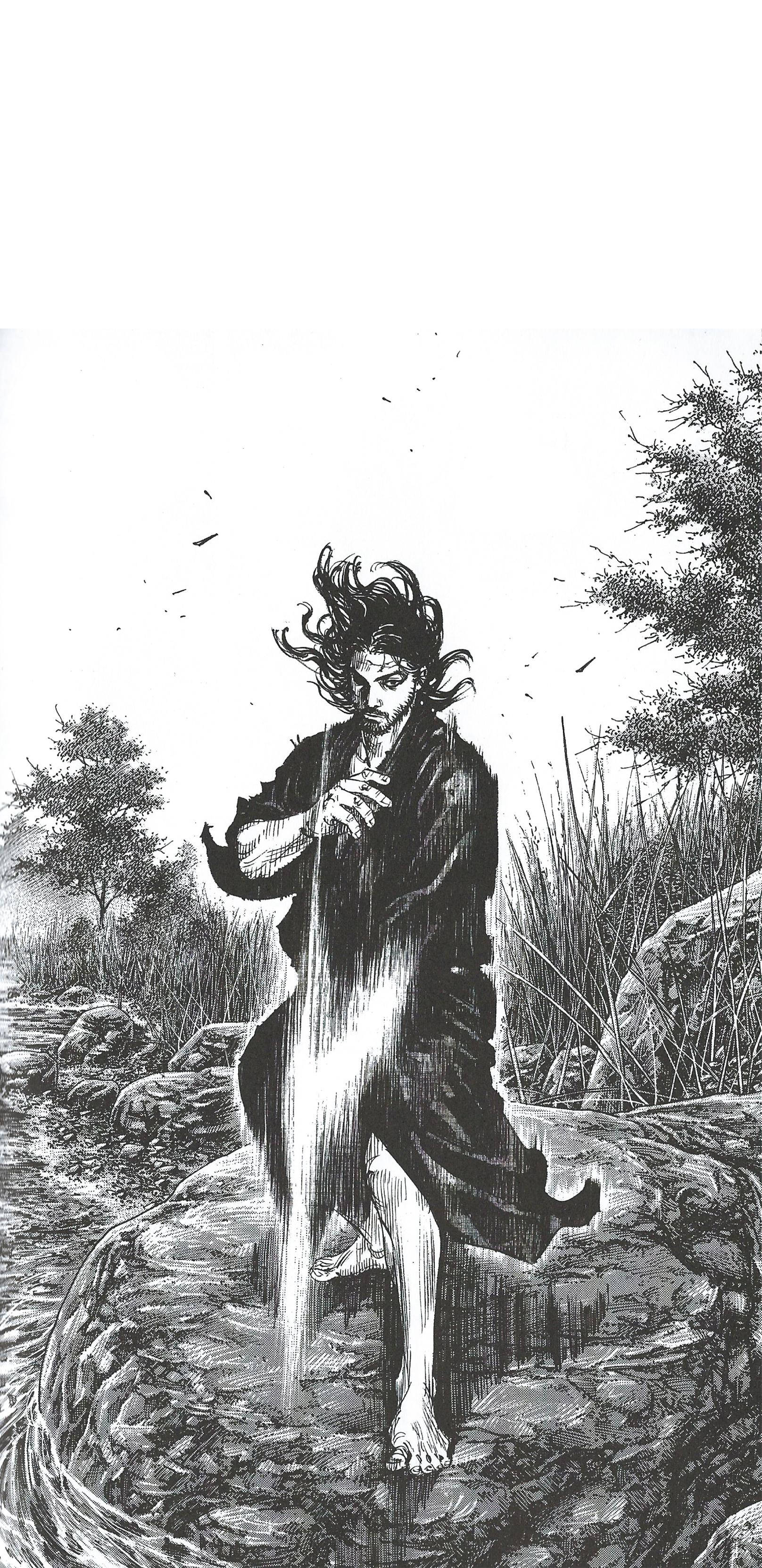 Vagabond, sword slash panel, flowing robes, 2K Phone Wallpaper