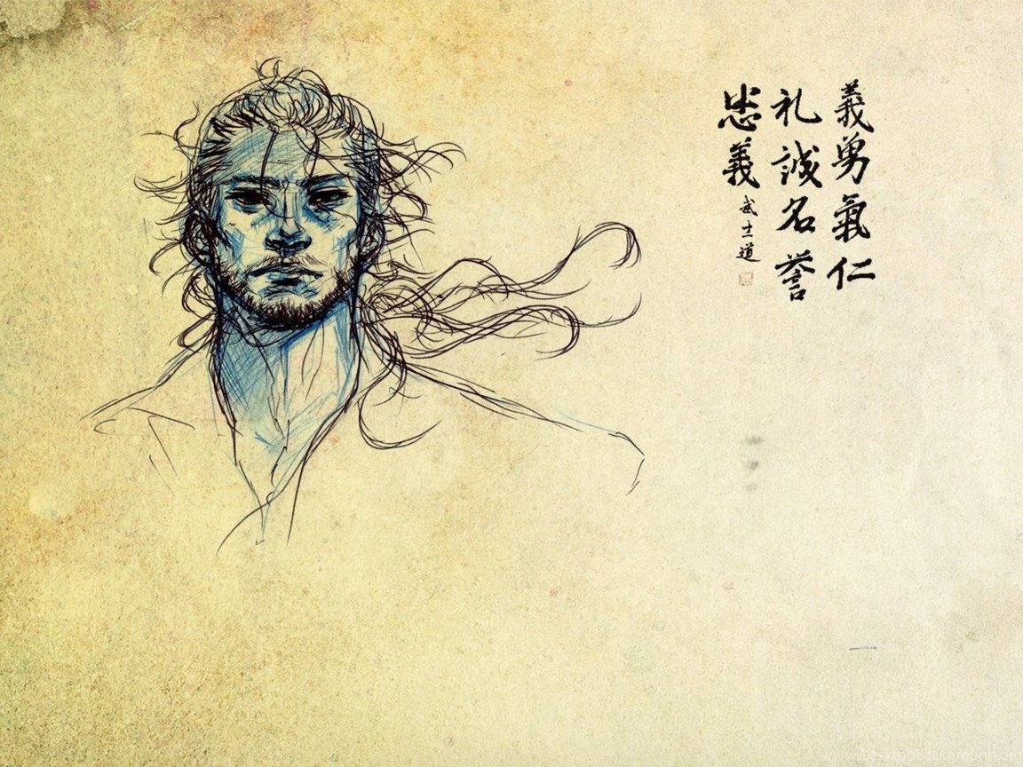 Vagabond, pen art, flowing hair, SD Desktop Wallpaper