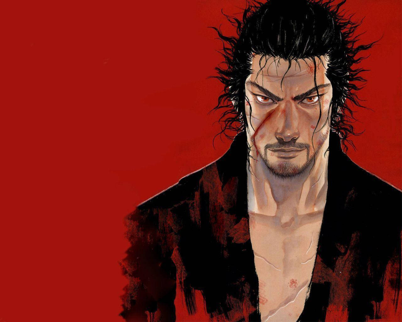 Vagabond Red, fierce anime warrior, bloodied face, HD Desktop Wallpaper