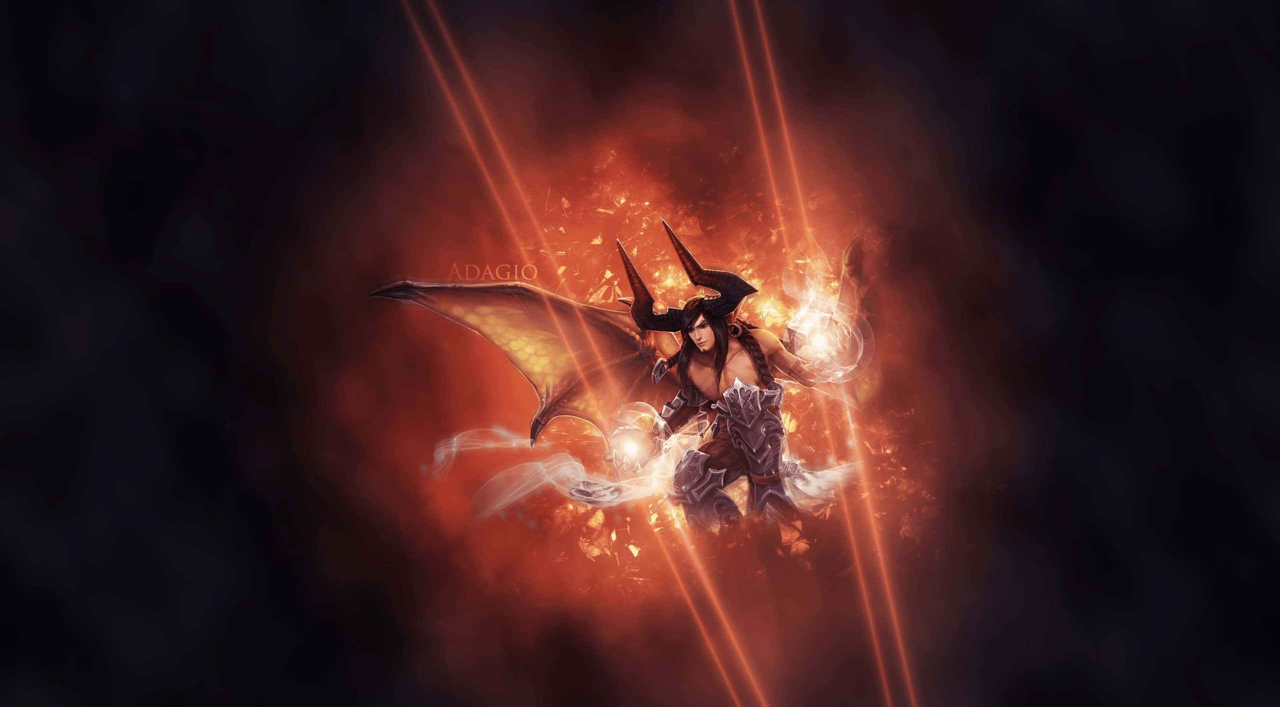 Vainglory, dark-winged warrior, fiery magic, Full HD Desktop Wallpaper