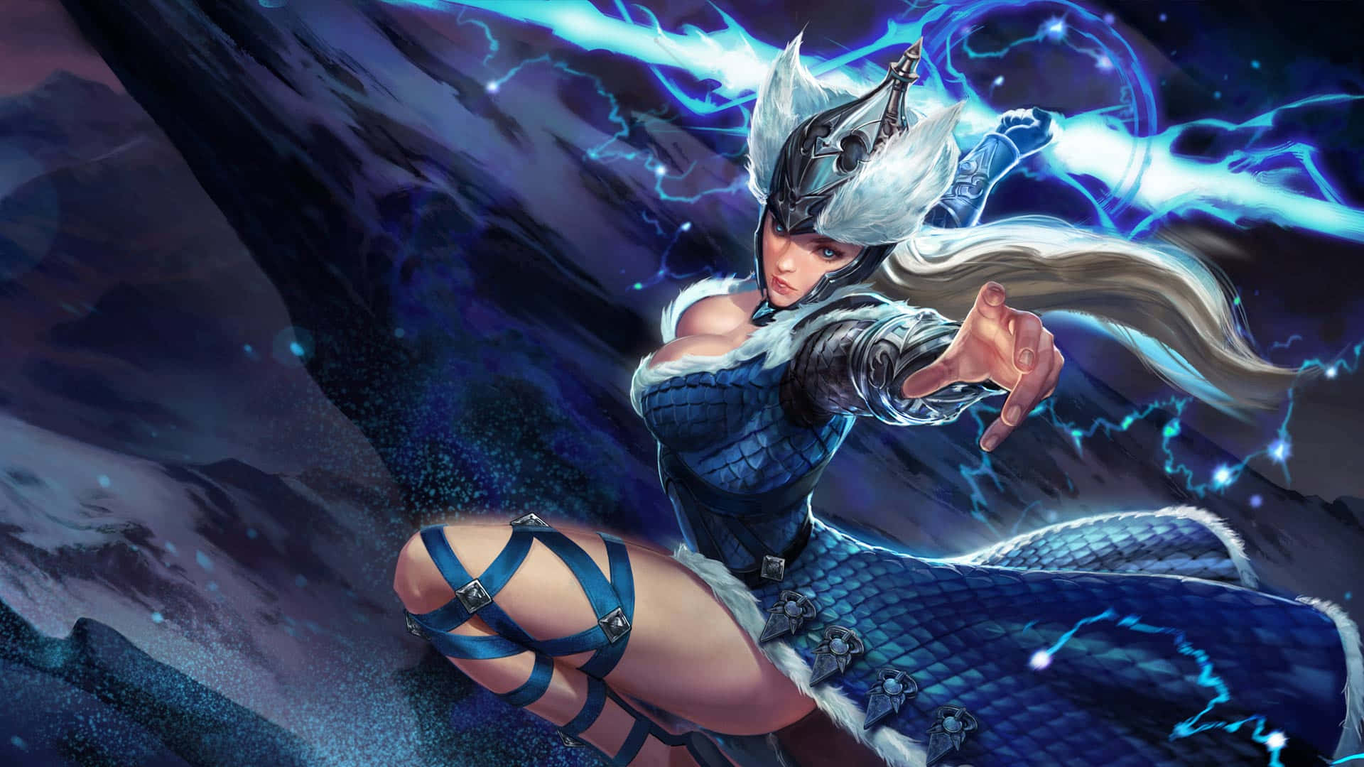 Vainglory, female warrior, blue armor, Full HD Desktop Wallpaper