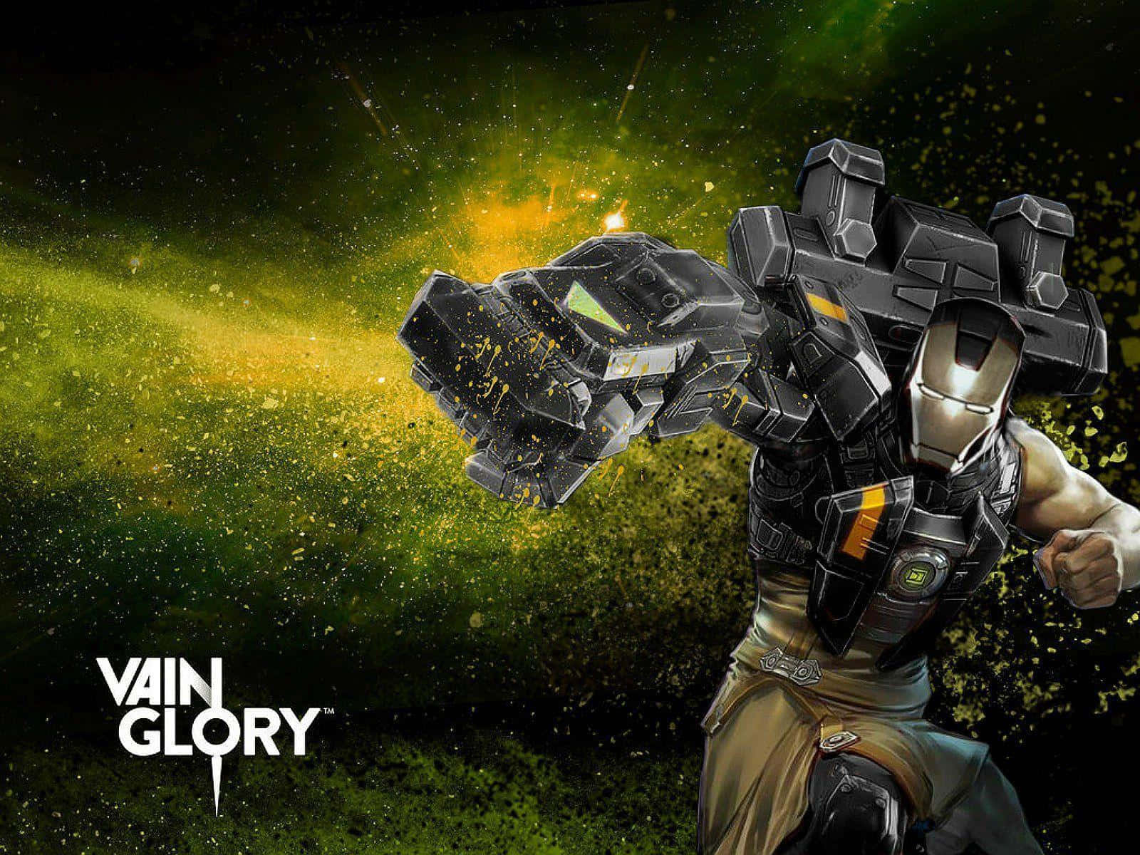 Vainglory, black and gold armor, vibrant green and yellow cosmic background, HD Desktop Wallpaper