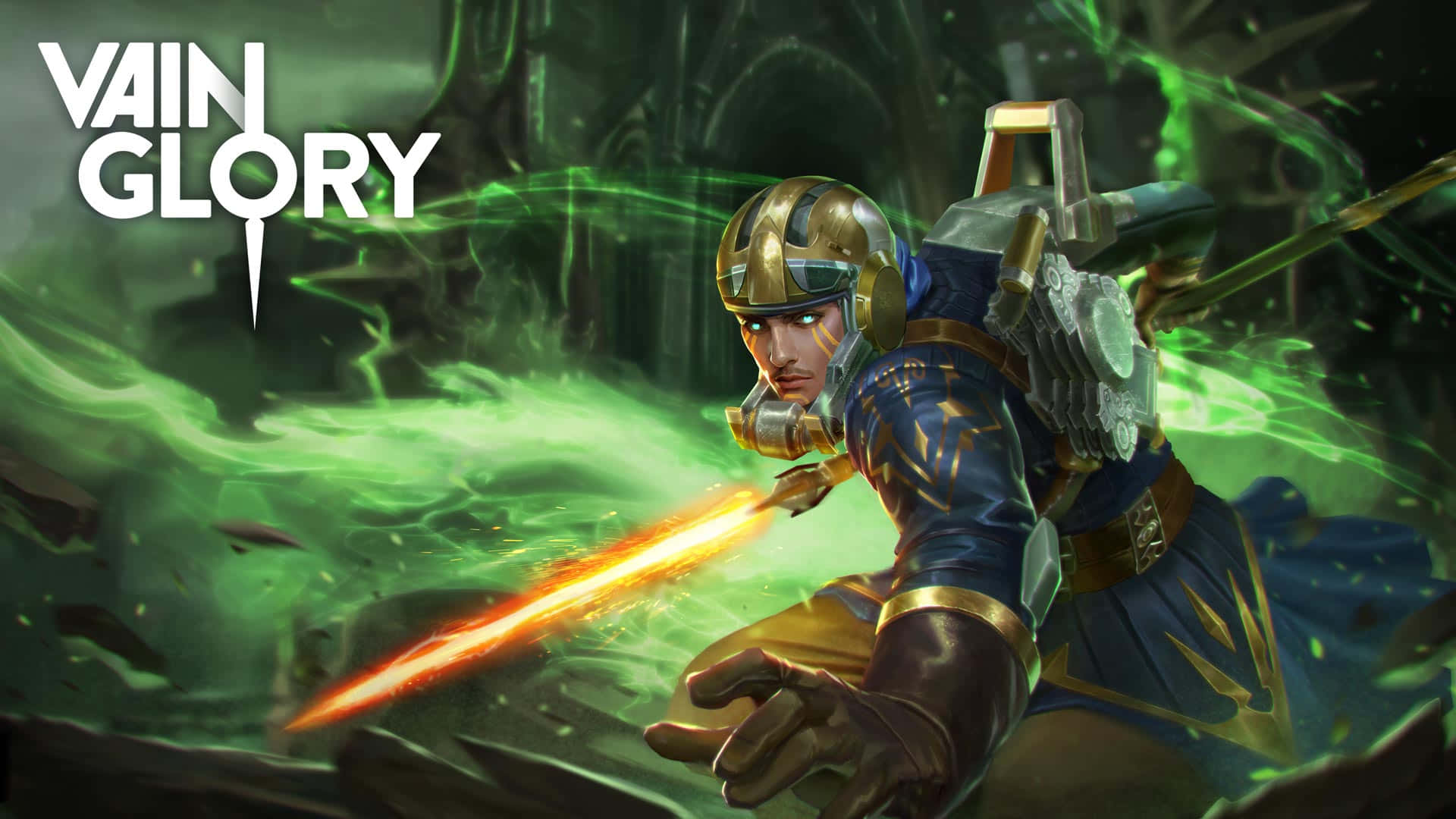 Vainglory, 5v5 MOBA, blue and gold armor, Full HD Desktop Wallpaper