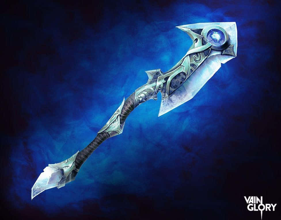 Vainglory, glowing blue fantasy axe, intricate silver engravings, SD Desktop Wallpaper