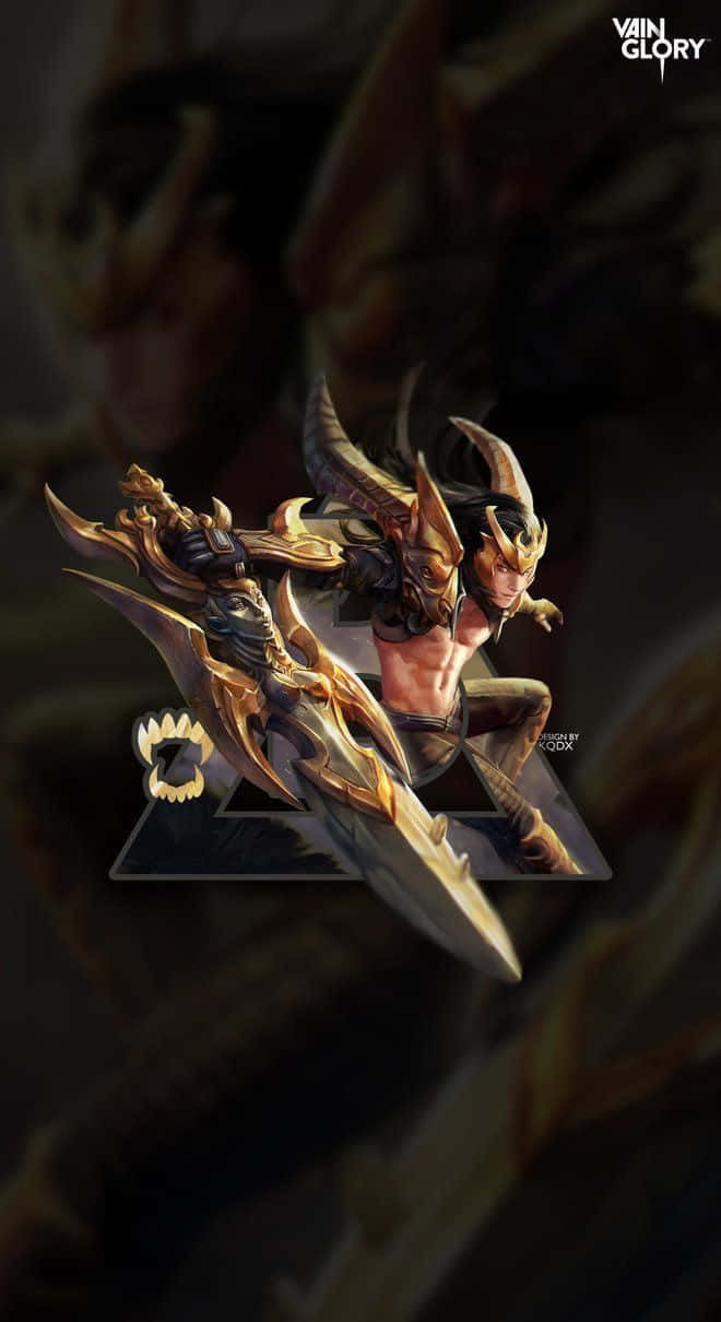 Vainglory, muscular horned warrior, golden armor, SD Phone Wallpaper