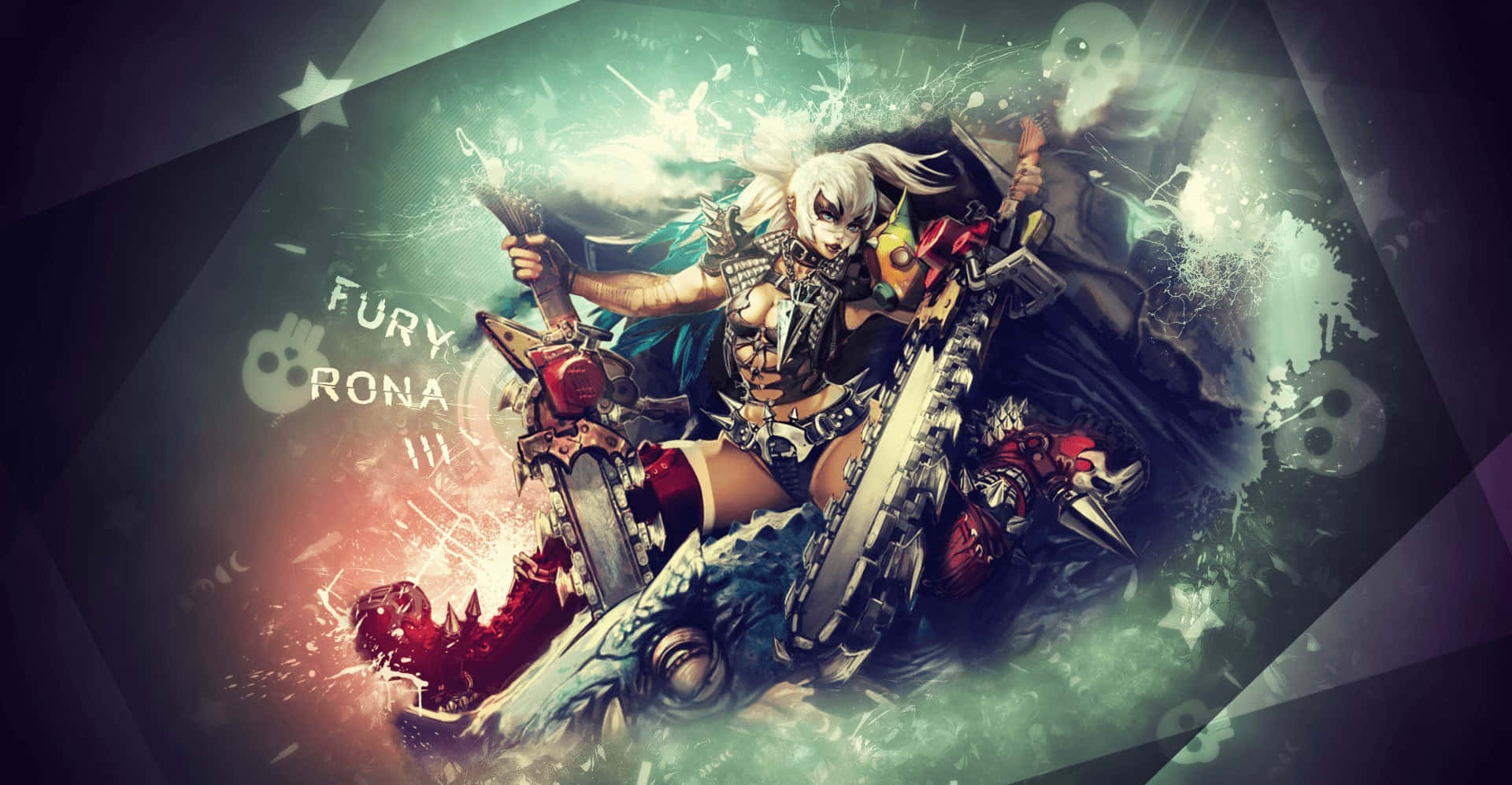 Vainglory, white-haired warrior, mechanical dragon, Full HD Desktop Wallpaper
