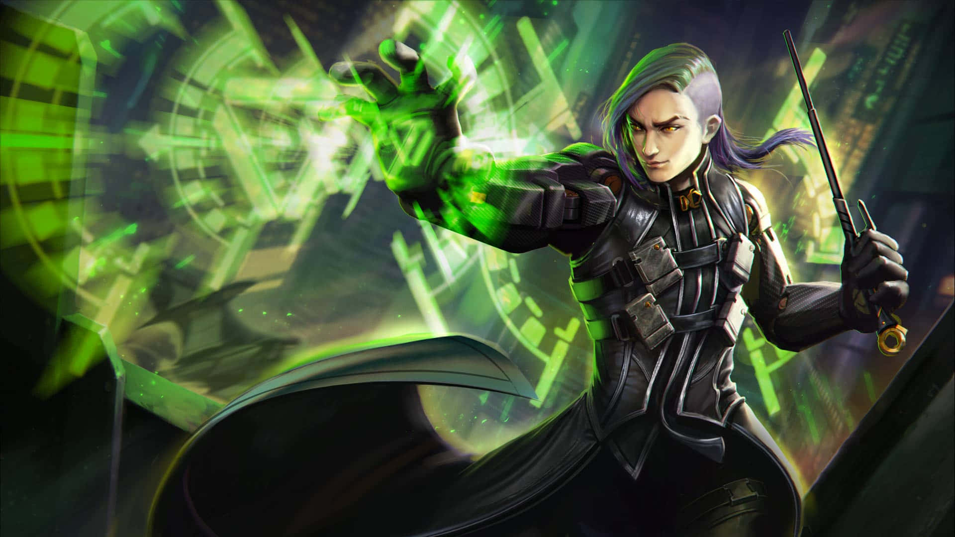 Vainglory, cyberpunk warrior, purple hair, Full HD Desktop Wallpaper