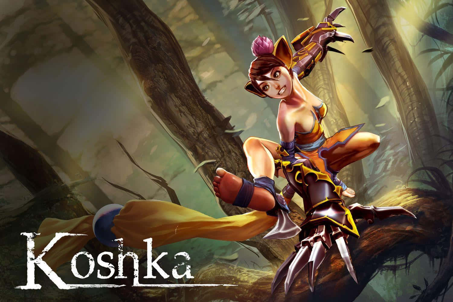 Vainglory, feline warrior, purple hair, HD Desktop Wallpaper