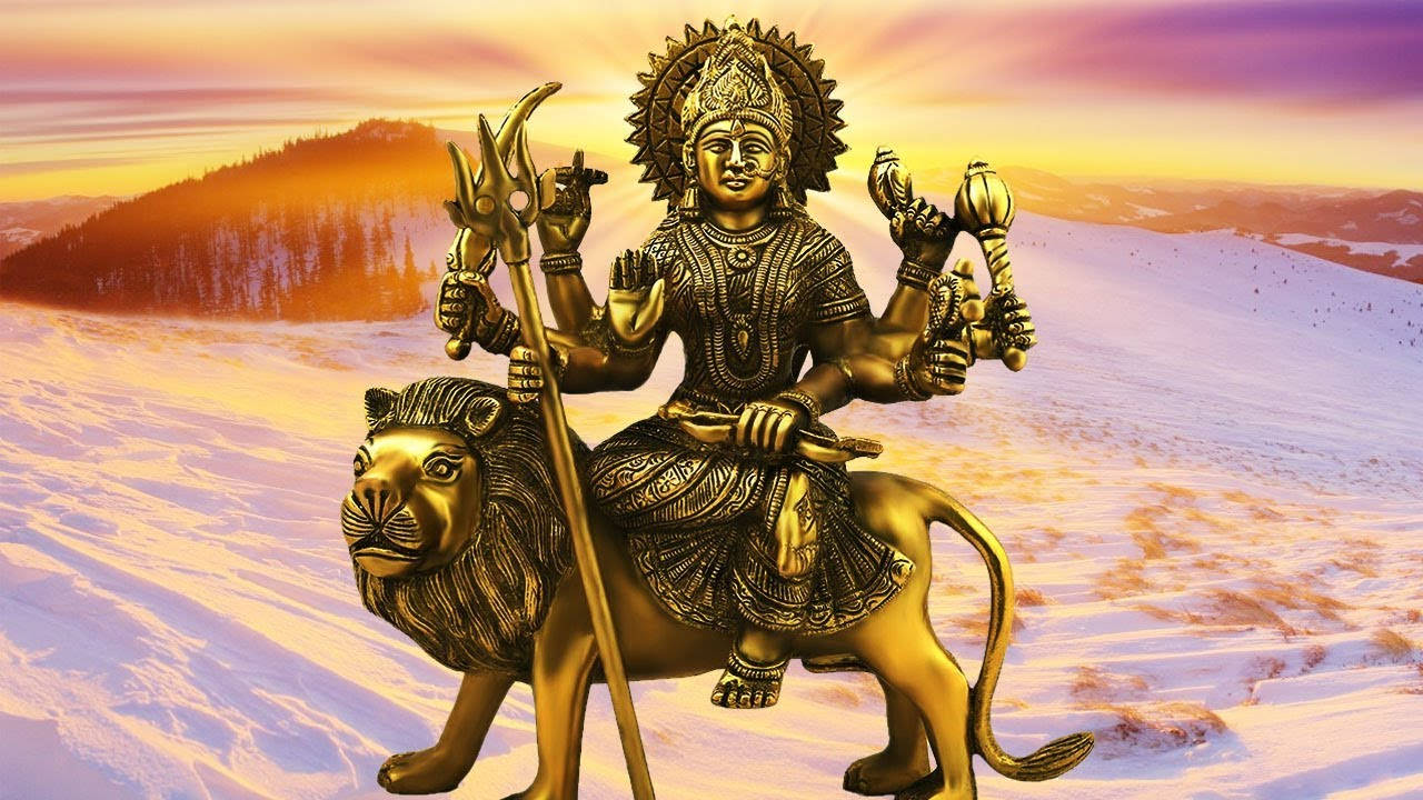 Vaishno Devi, golden statue, lion, HD Desktop Wallpaper