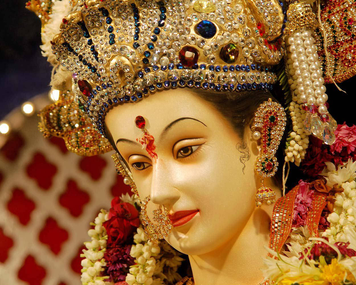 Vaishno Devi, gem bindhi, jeweled crown, SD Desktop Wallpaper