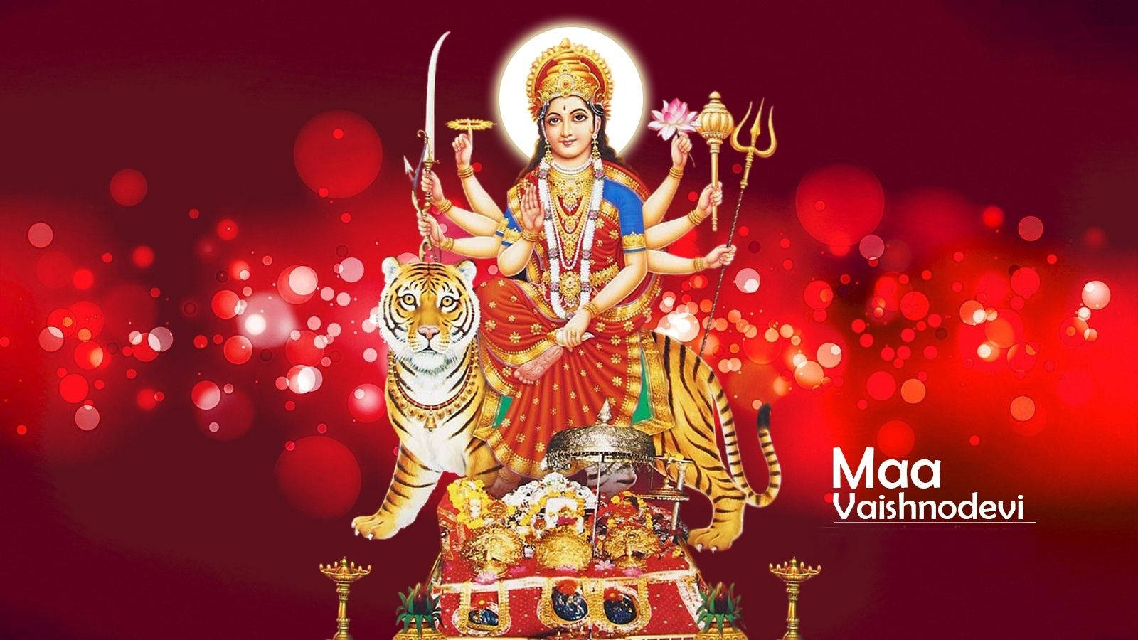 Vaishno Devi, tiger, sacred weapons, HD Desktop Wallpaper