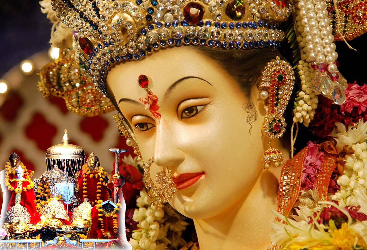 Vaishno Devi, jeweled crown, red bindi, SD Desktop Wallpaper