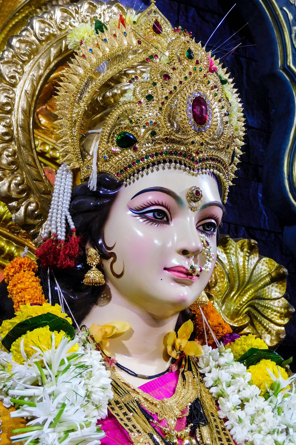 Vaishno Devi, jeweled golden crown, bindhi, HD Phone Wallpaper