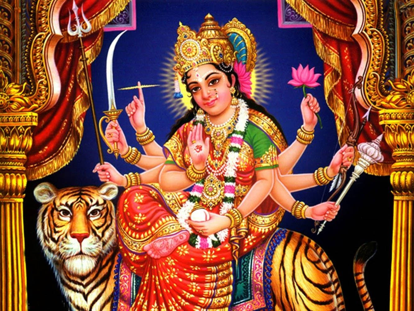 Vaishno Devi, Om symbol, gold, HD Desktop Wallpaper
