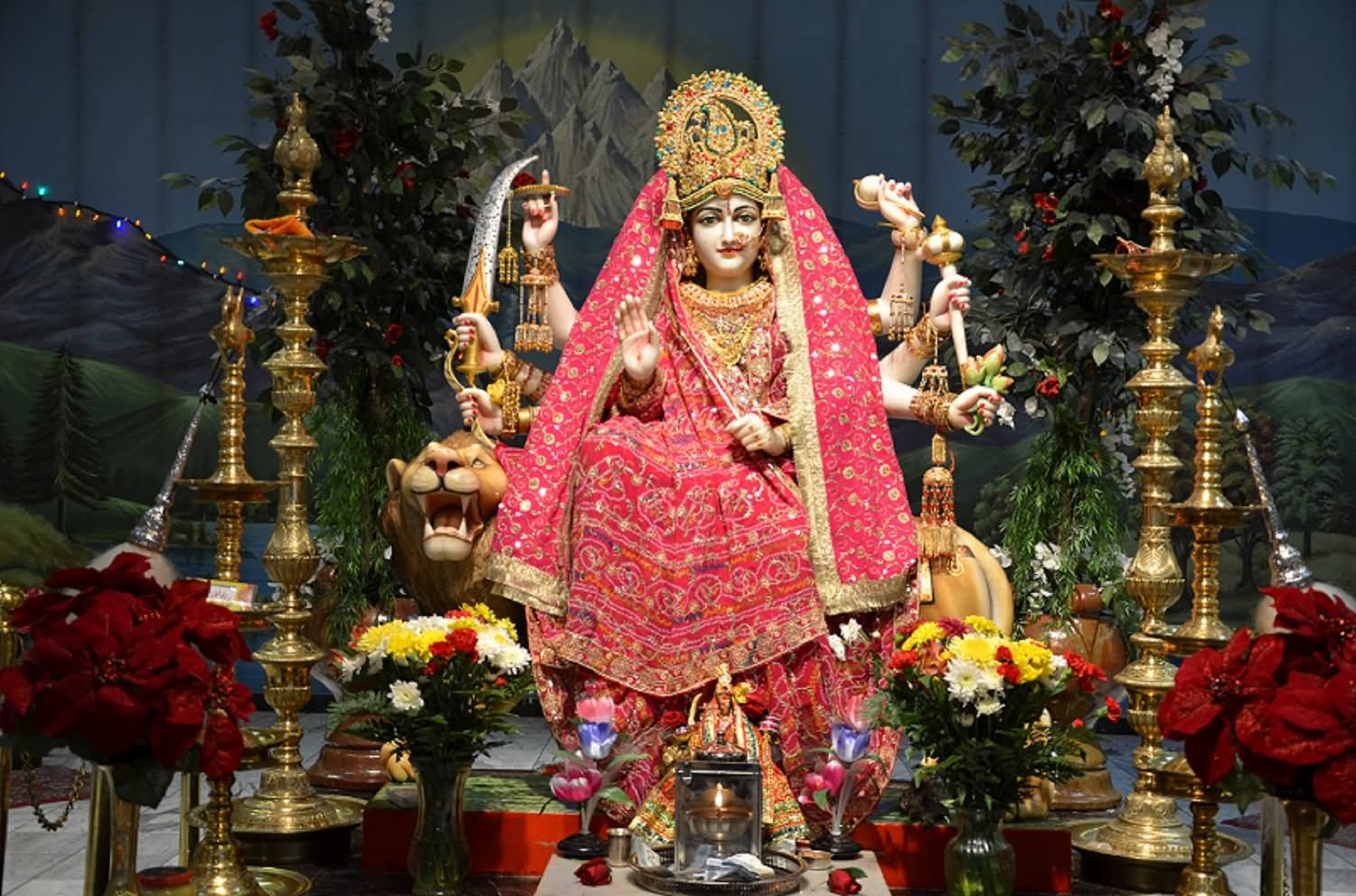 Vaishno Devi, red purdah, lion mount, HD Desktop Wallpaper