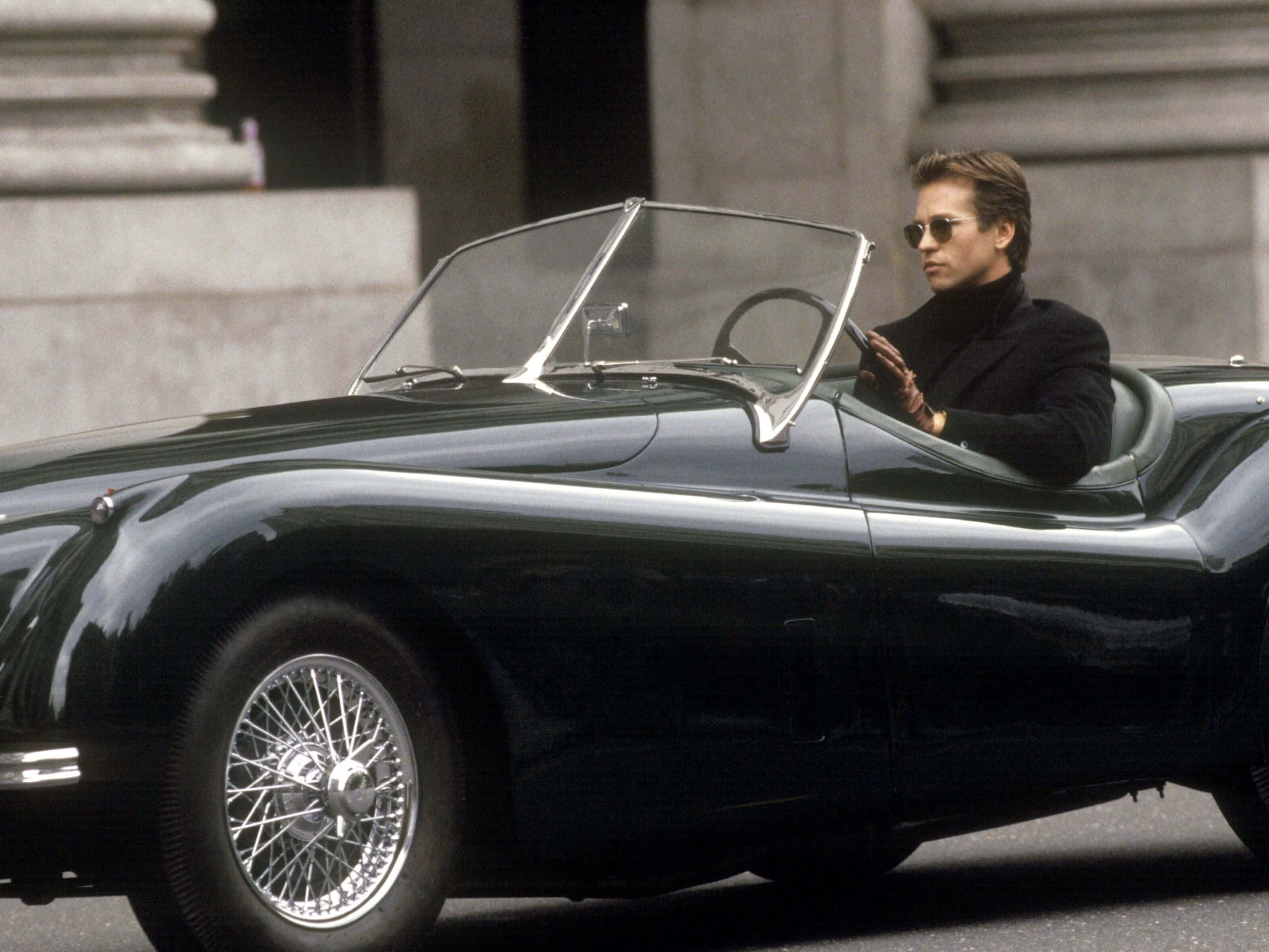 Val Kilmer, classic convertible, sleek black, 2K Desktop Wallpaper