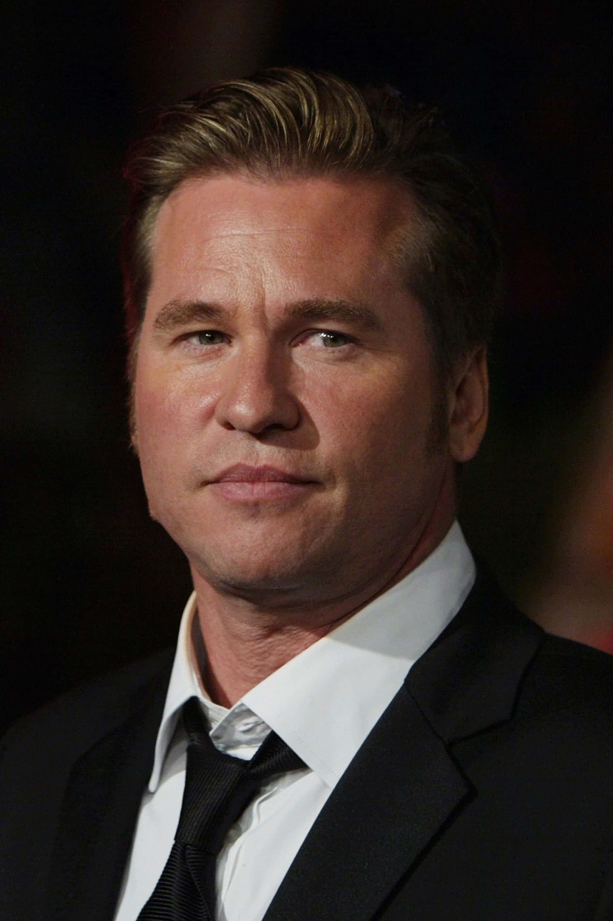 Val Kilmer, black suit, white shirt, 2K Phone Wallpaper