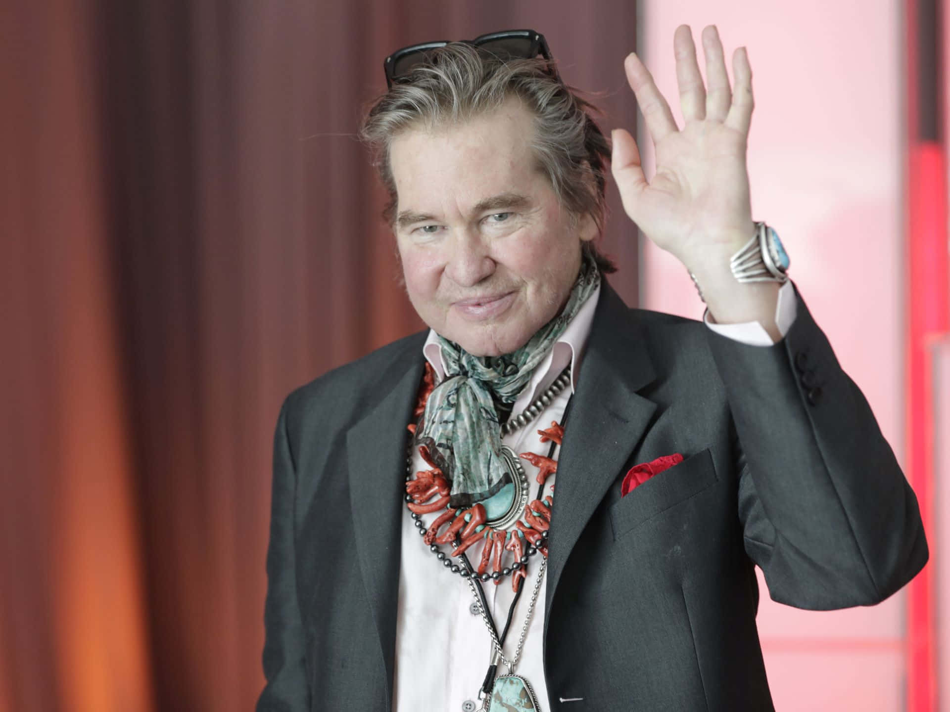Val Kilmer, black suit, colorful scarf, Full HD Desktop Wallpaper