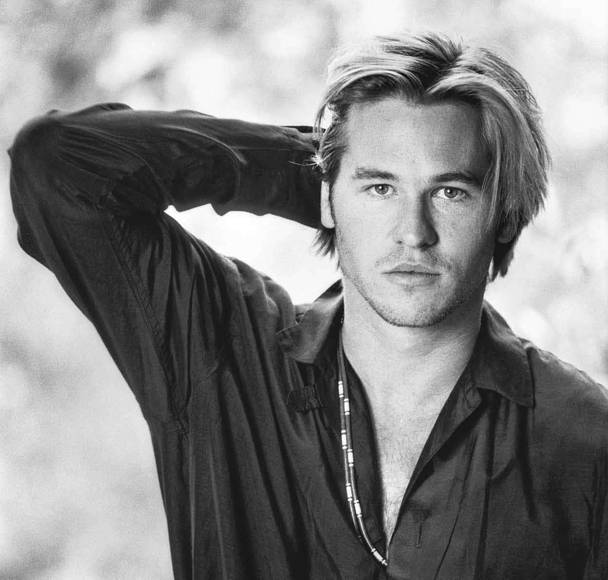 Val Kilmer, black and white portrait, tousled hair, SD Desktop Wallpaper