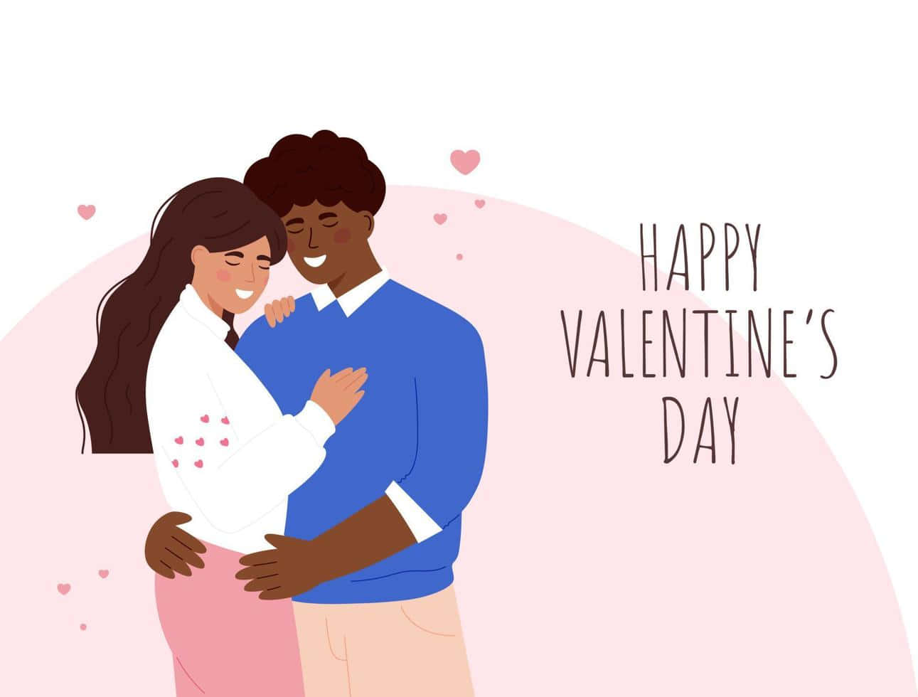 Valentine Day, interracial couple, soft pink background, HD Desktop Wallpaper