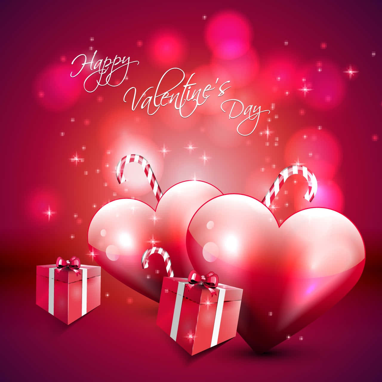 red hearts, gift boxes, candy canes, HD Desktop Wallpaper