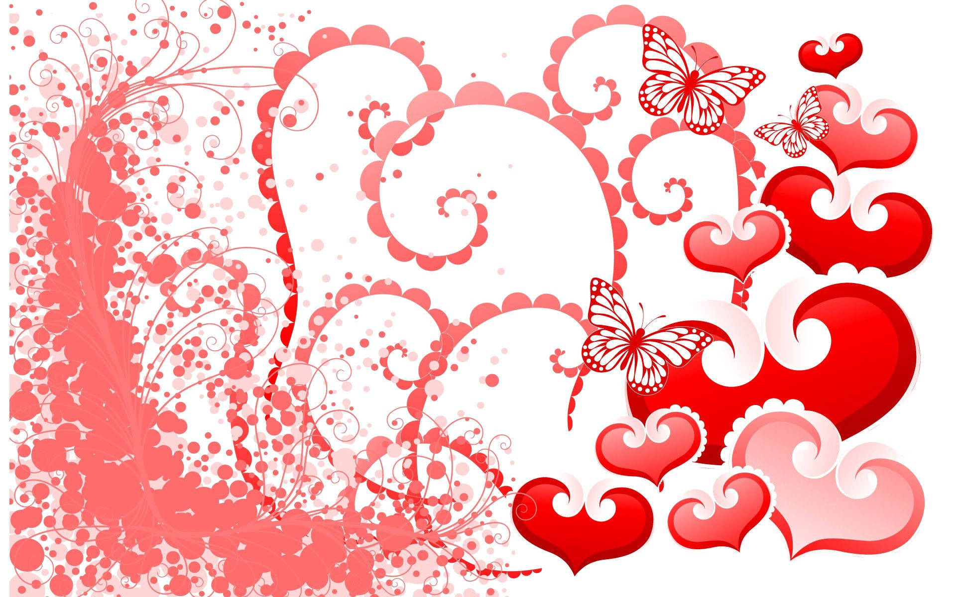 butterflies, hearts, red, Full HD Desktop Wallpaper