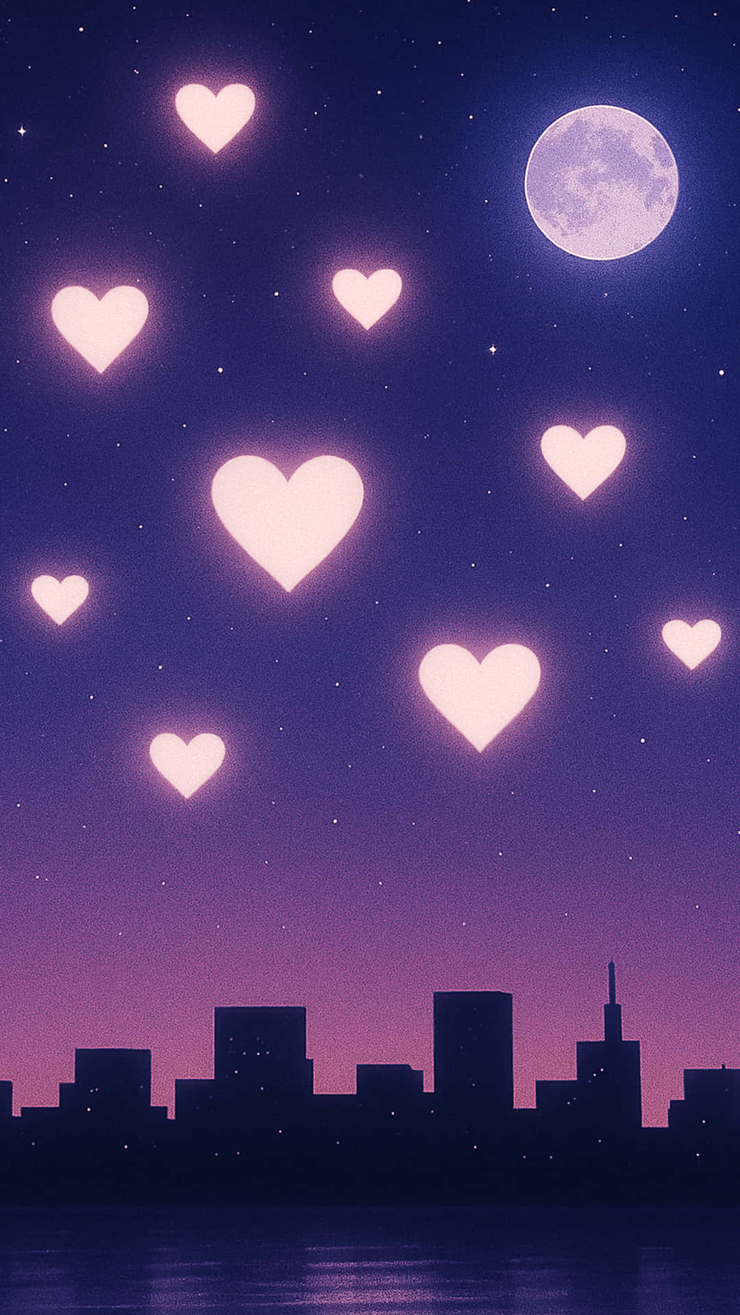 Valentine's Day, moon, city skyline, Full HD Phone Wallpaper
