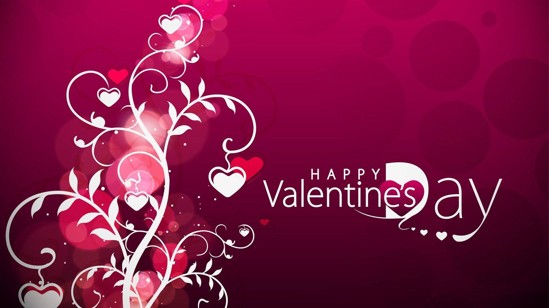 Valentines Day Desktop, vibrant pink, white swirling vines, Full HD Desktop Wallpaper