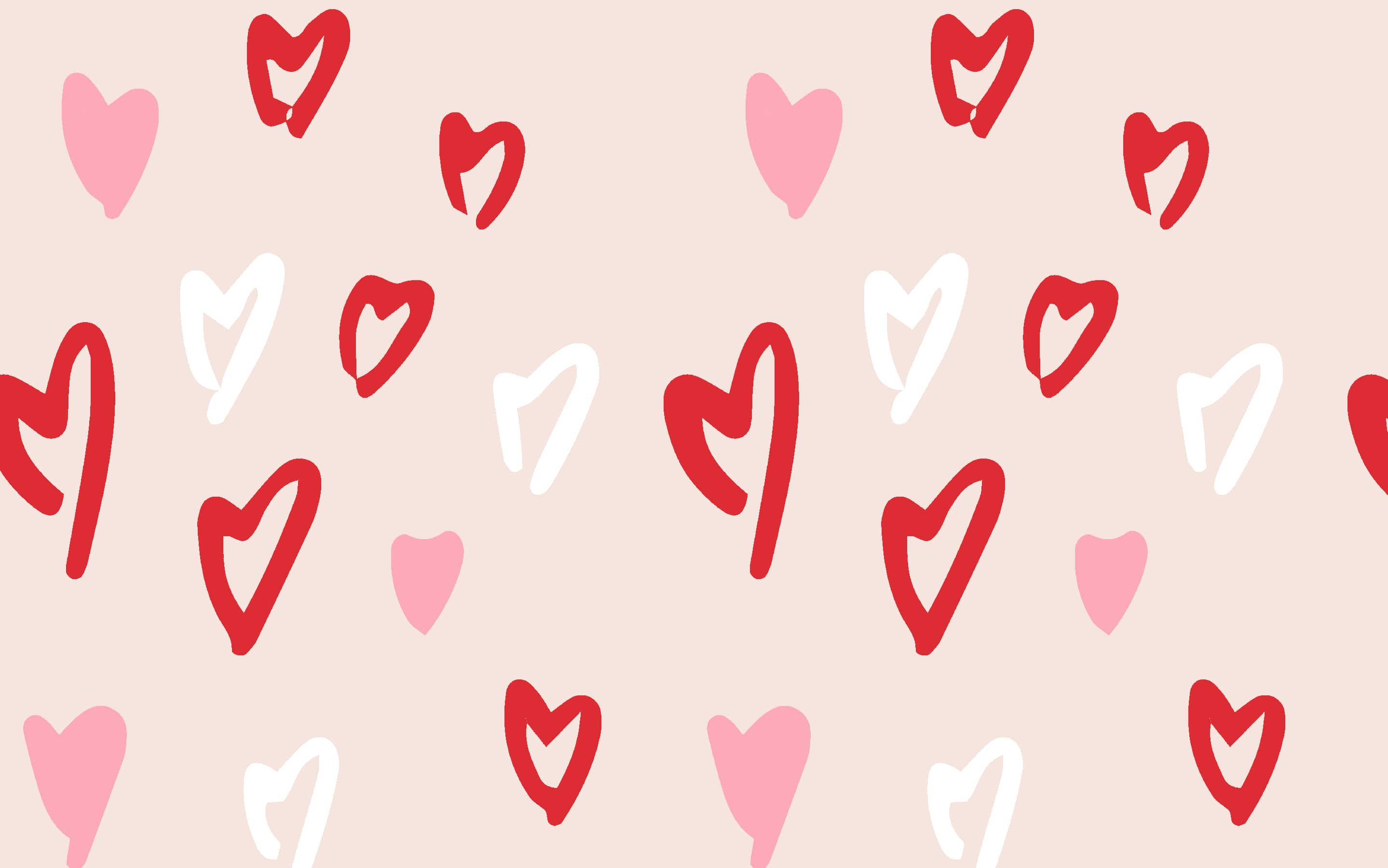 Red And White Aesthetic Heart, Valentines Day Desktop, soft beige background, 2K Desktop Wallpaper