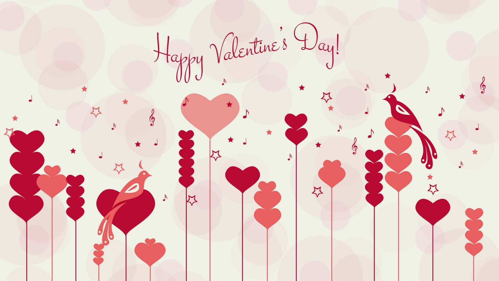 Valentines Day, red heart-shaped flowers, birds, Full HD Desktop Wallpaper