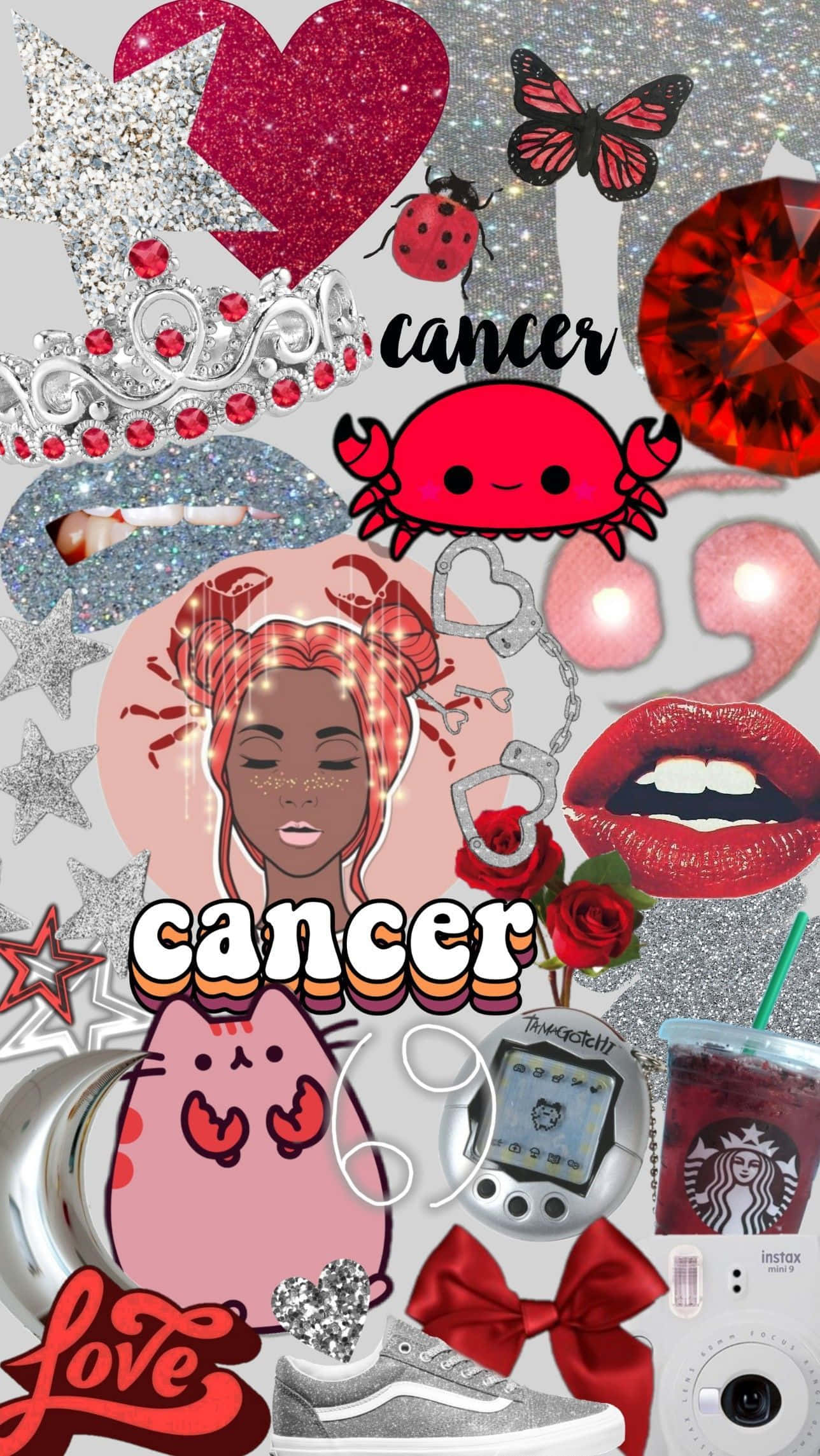Cancer zodiac, red crab, hearts, Full HD Phone Wallpaper