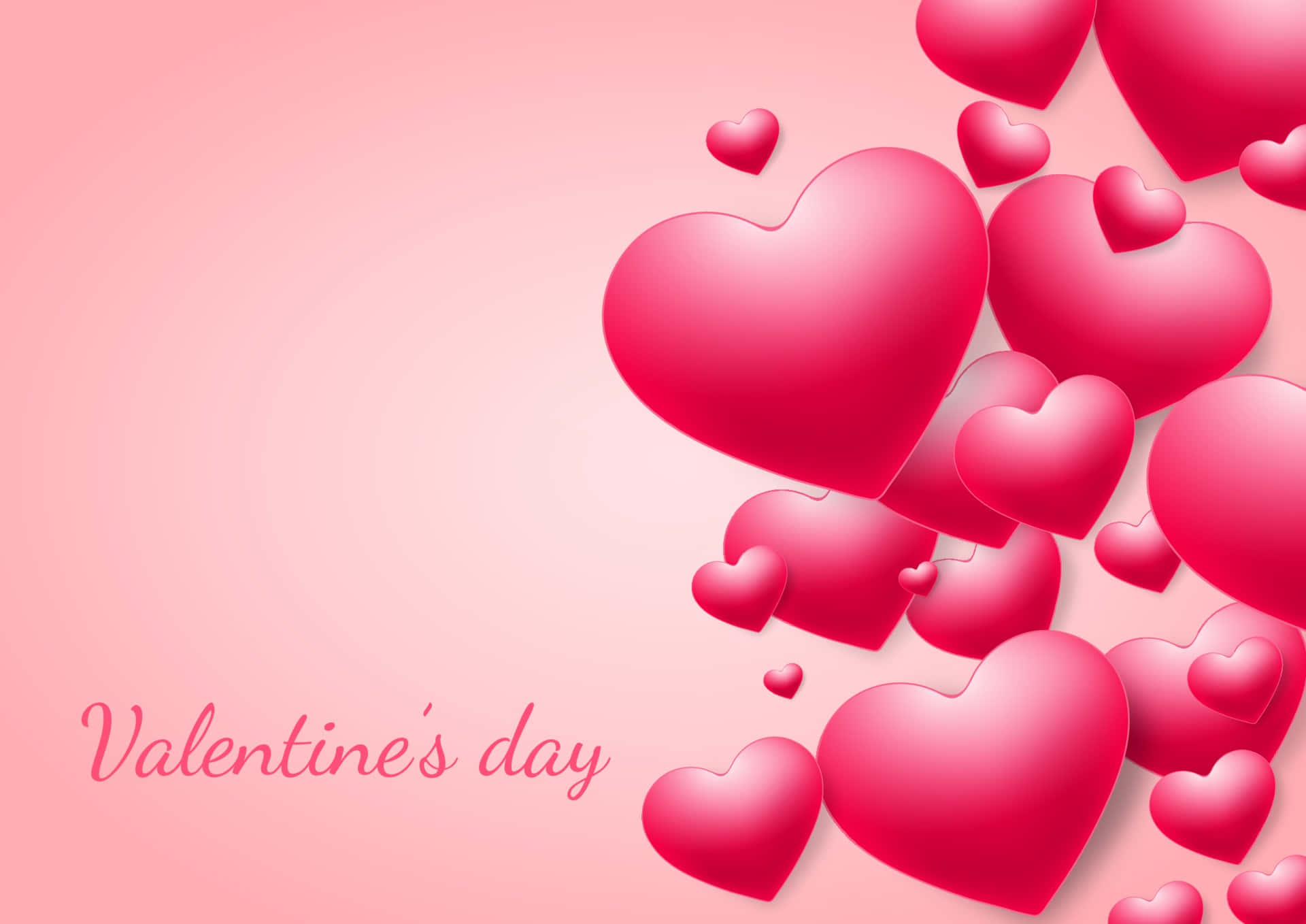 glossy pink hearts, soft gradient pink background, Valentine's day scripted, Full HD Desktop Wallpaper