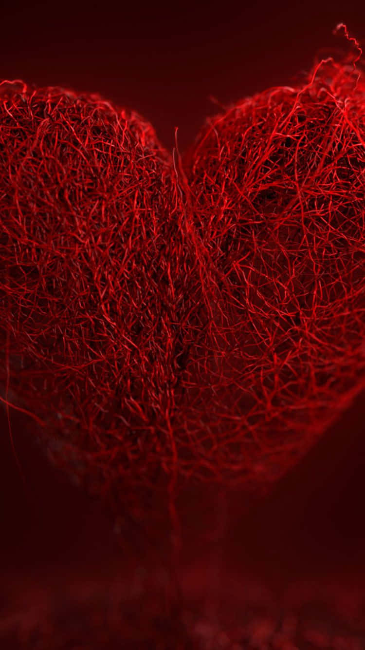 Valentines Day iPhone, glowing red heart, tangled fibers, HD Phone Wallpaper