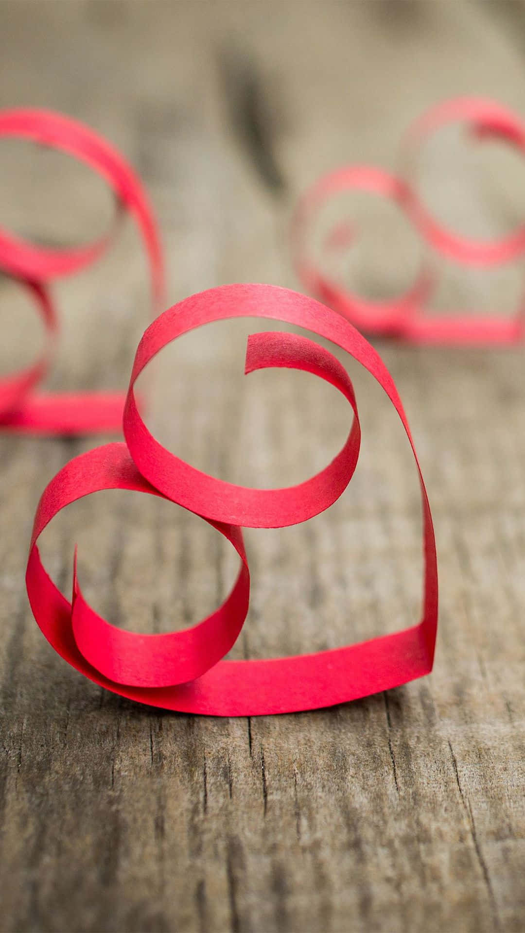 red paper heart, ribbon, rustic wooden surface, Full HD Phone Wallpaper