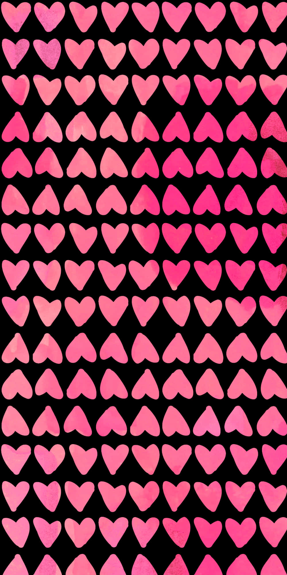 Valentines Day Phone, pink watercolor hearts, solid black background, Full HD Phone Wallpaper