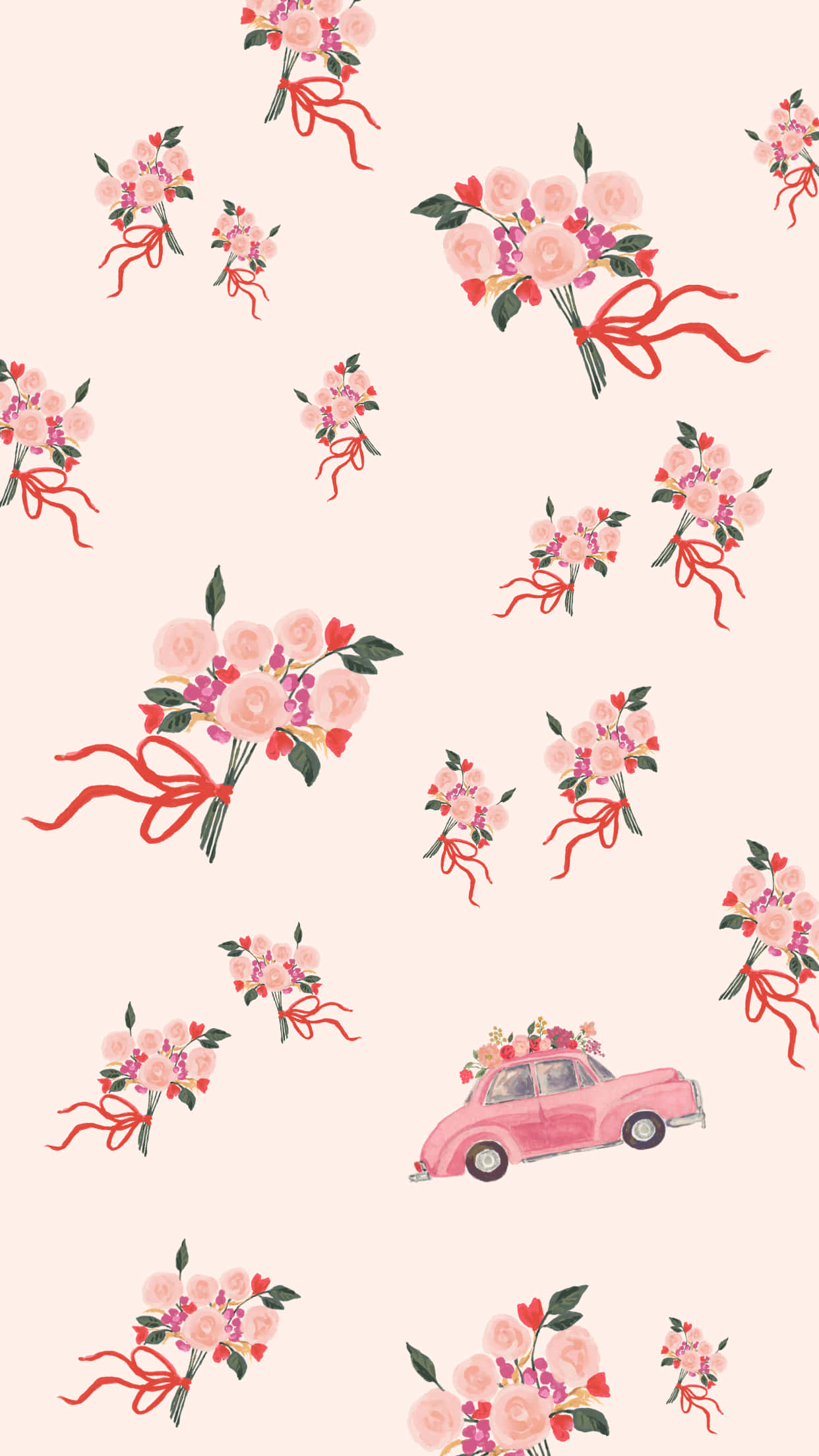Valentines Day Phone, pink floral bouquets, red ribbons, Full HD Phone Wallpaper
